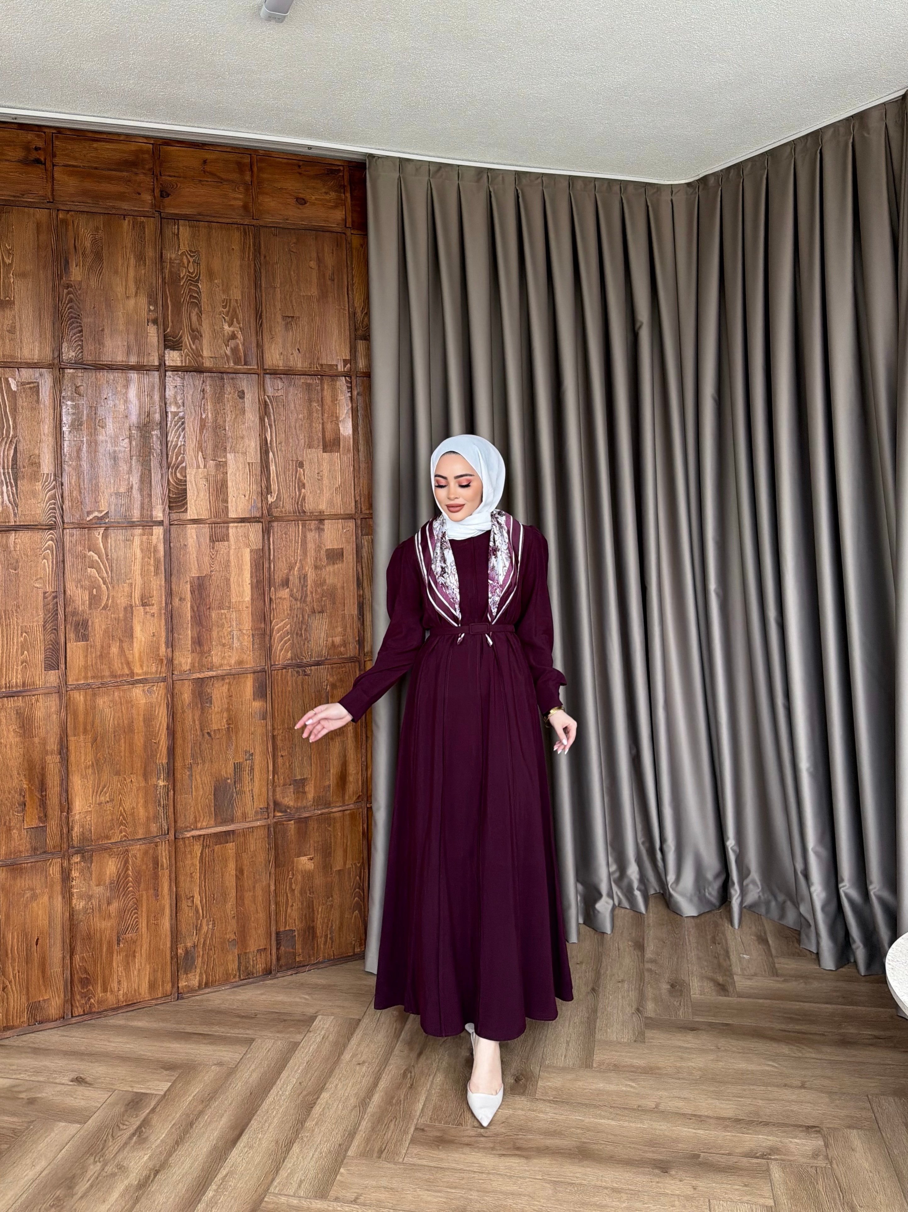 Esio Modal Fular Elbise - Mürdüm