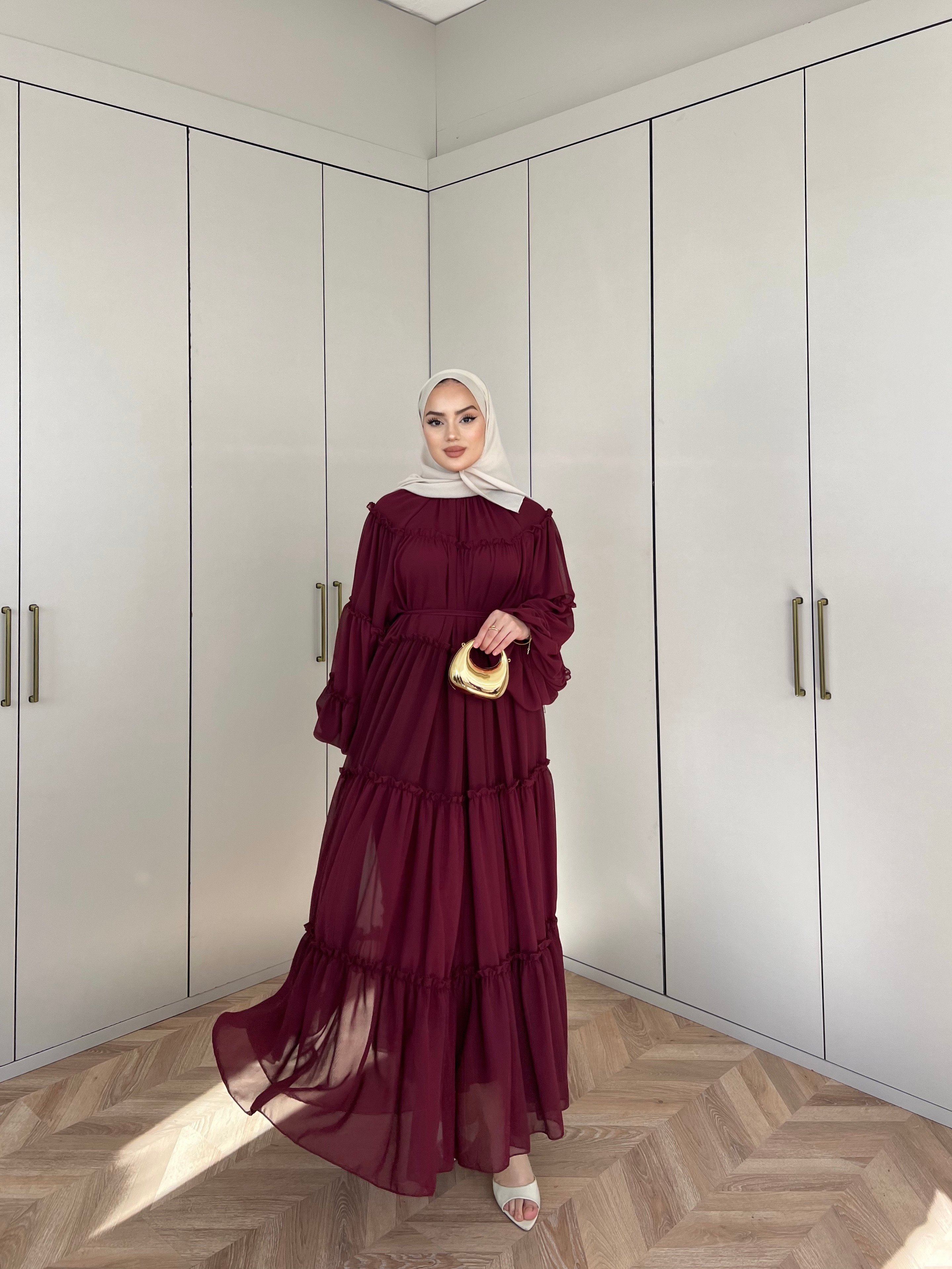 Esso Şifon Elbise - Bordo