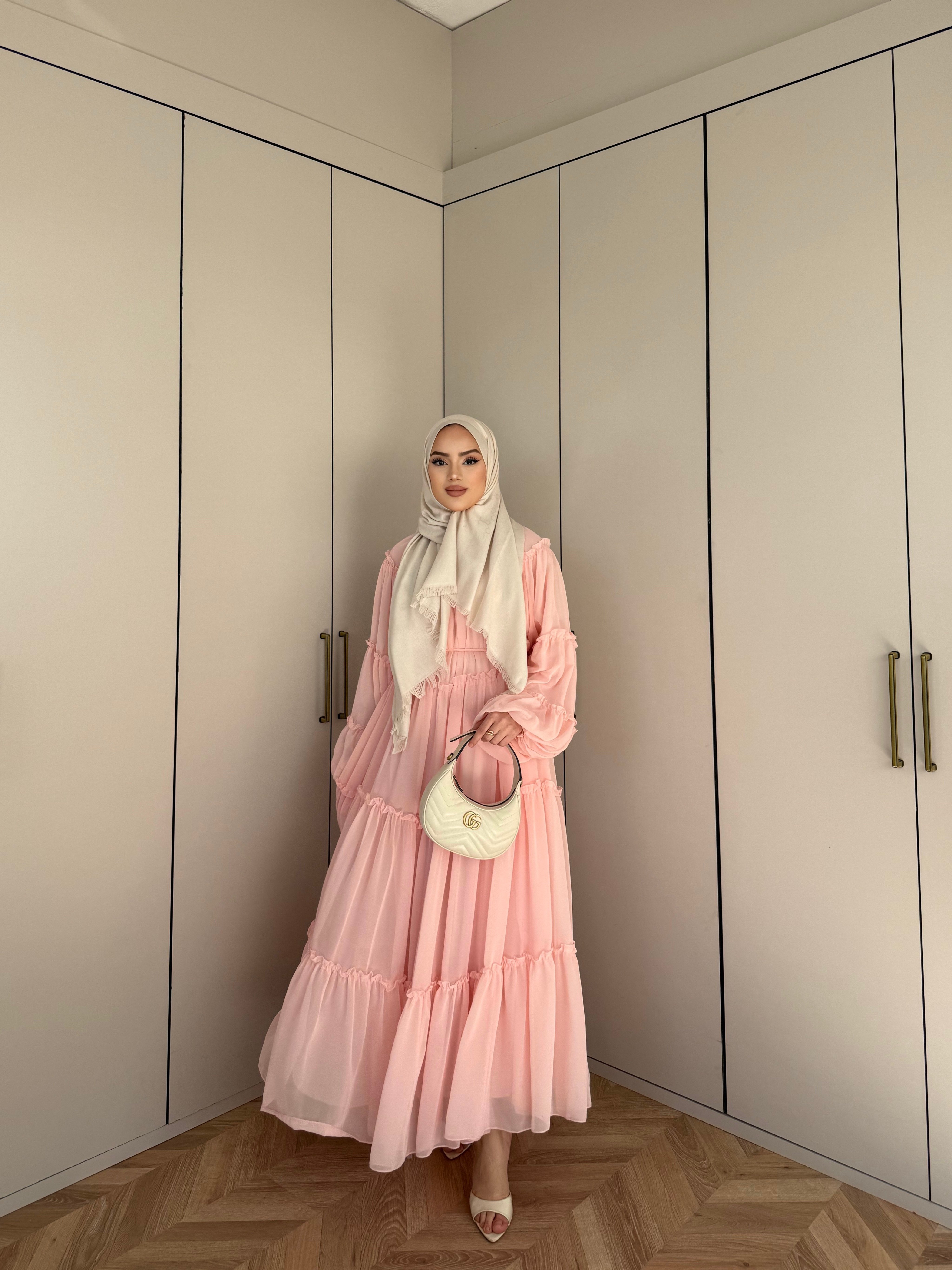 Esso Şifon Elbise - Pudra