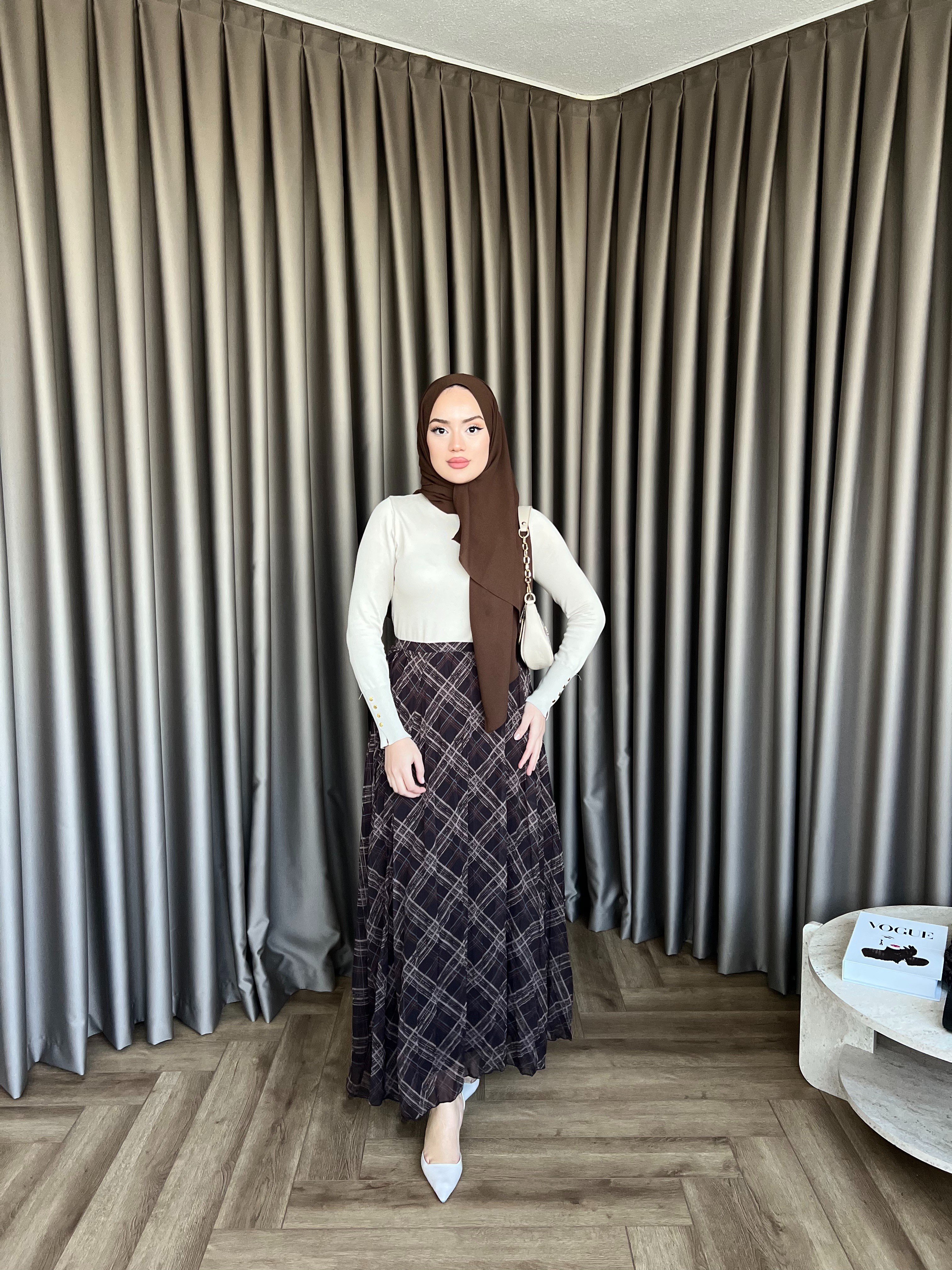 Etenik Desen Etek Kahve - Krem