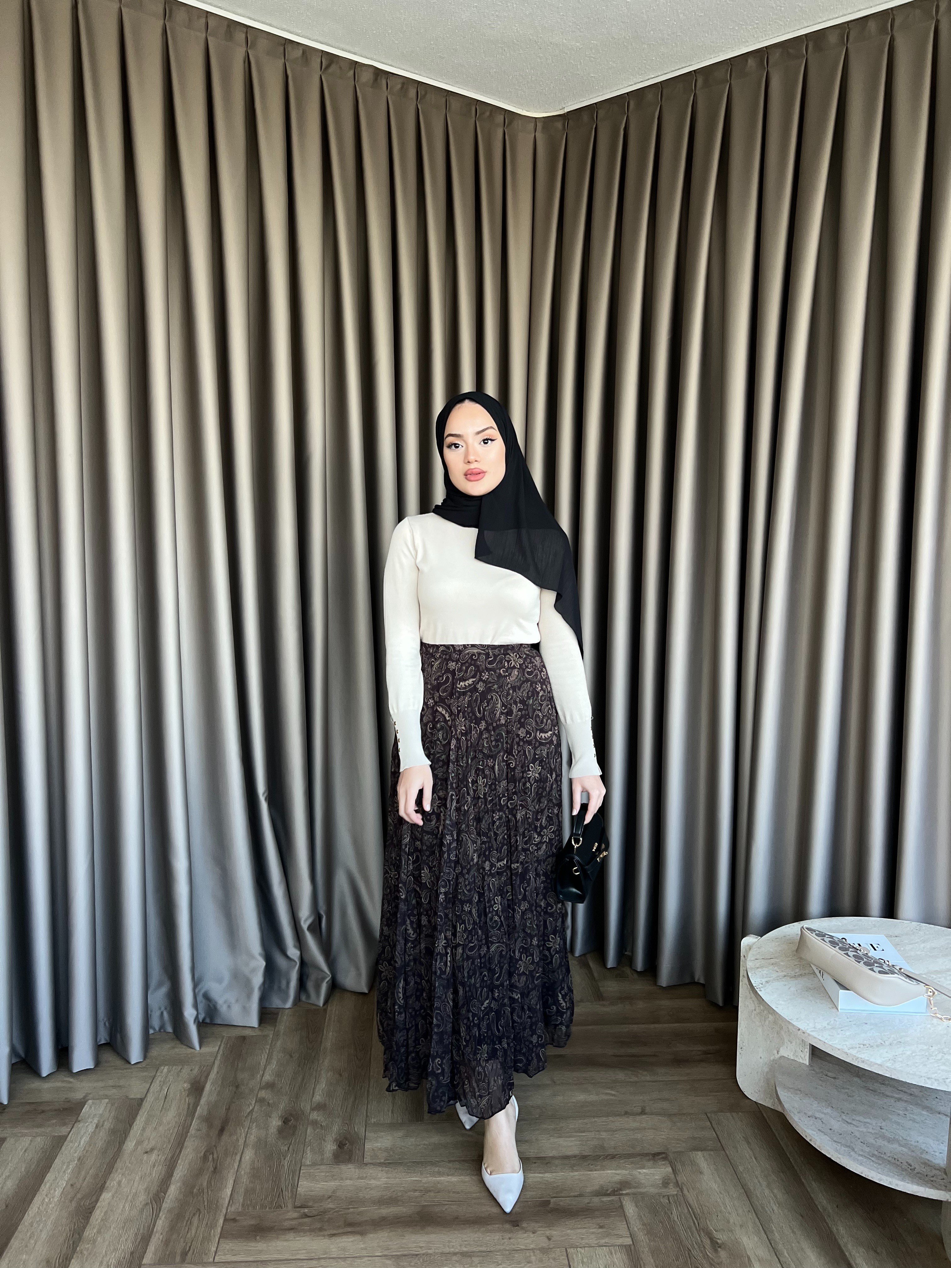 Etnik Desen Etek Kahve - Yeşil 