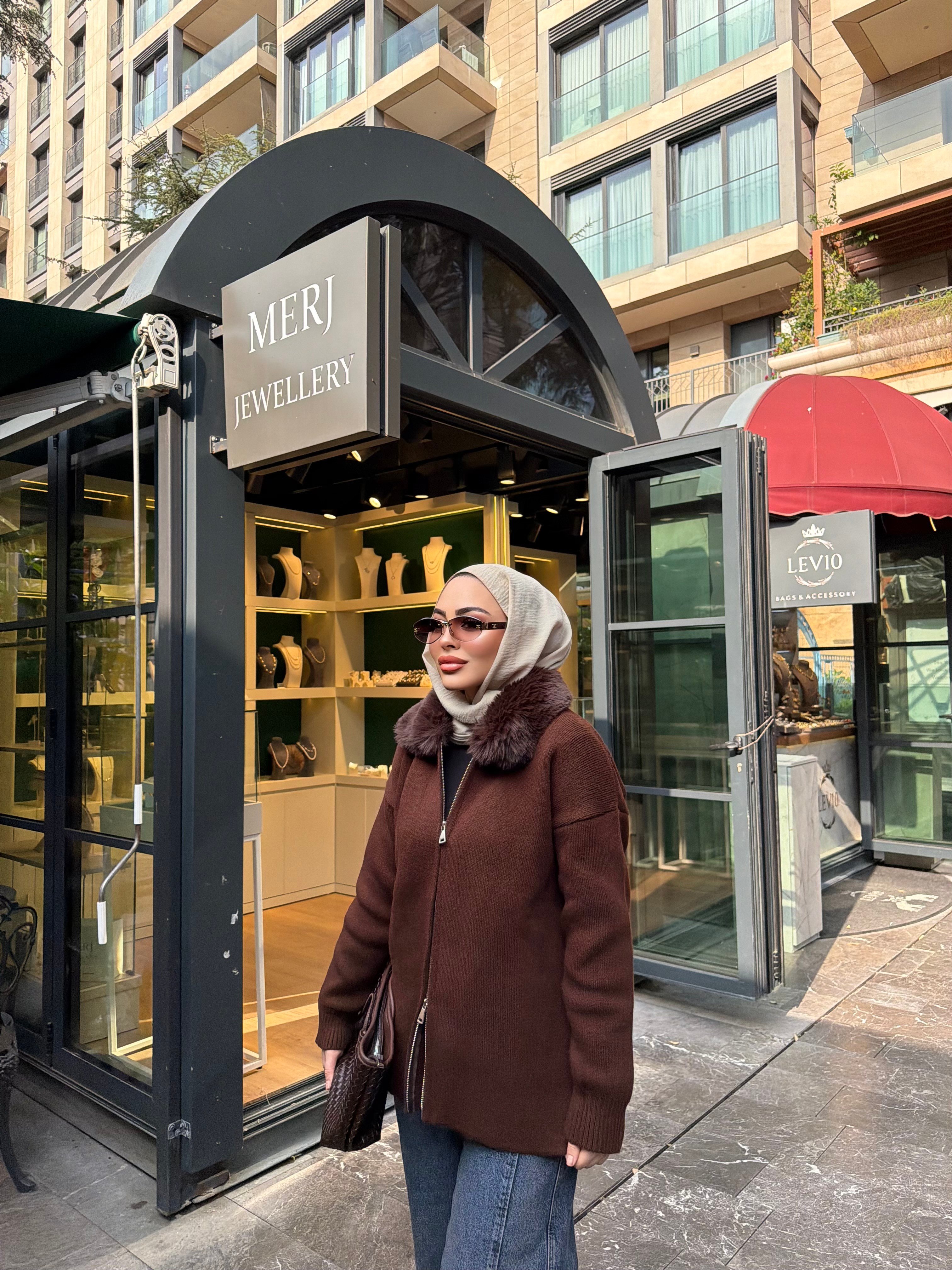 Eva Kürk Detaylı Hırka - Kahve