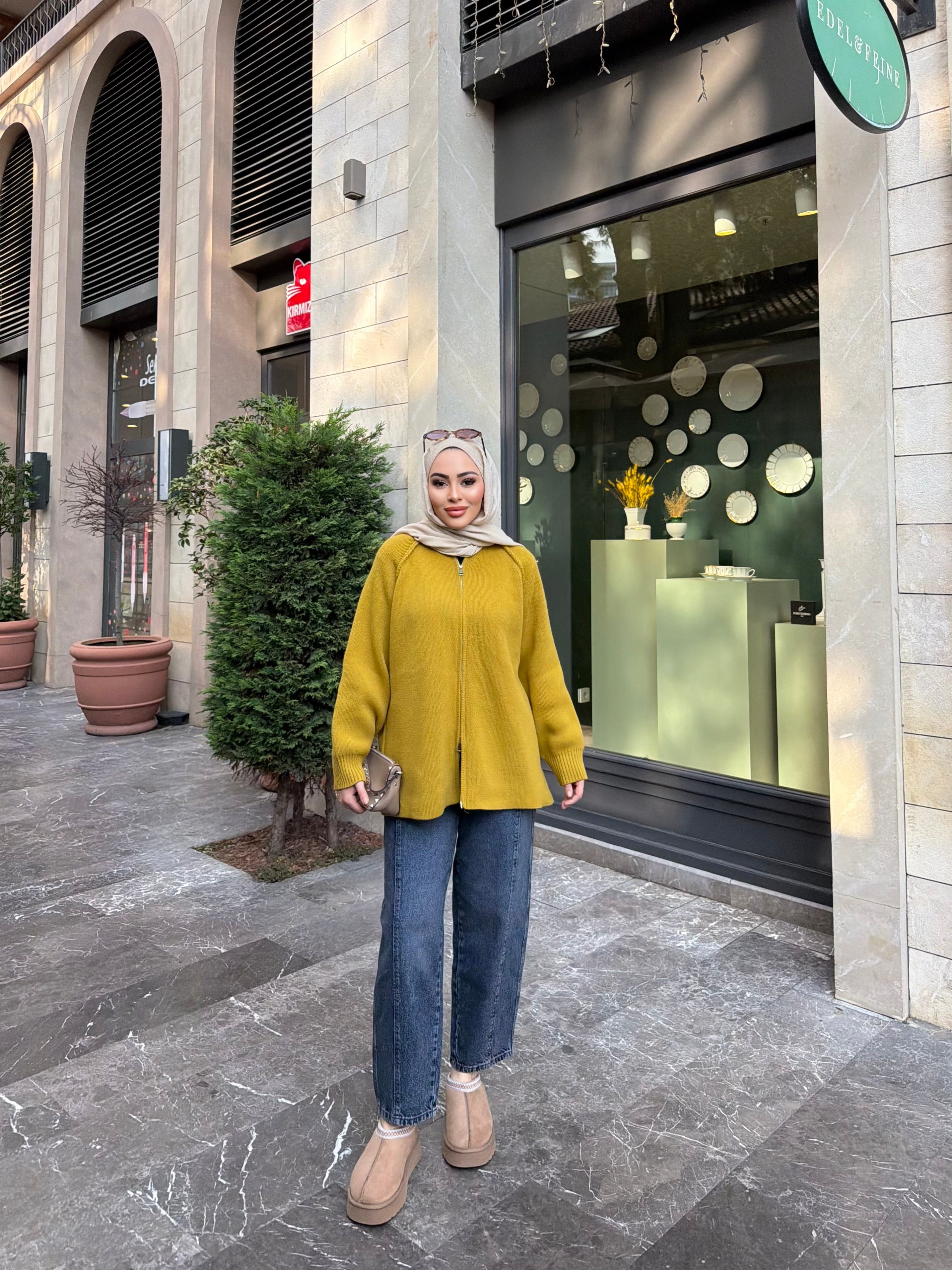 Eva Kürk Detaylı Hırka - Yağyeşil