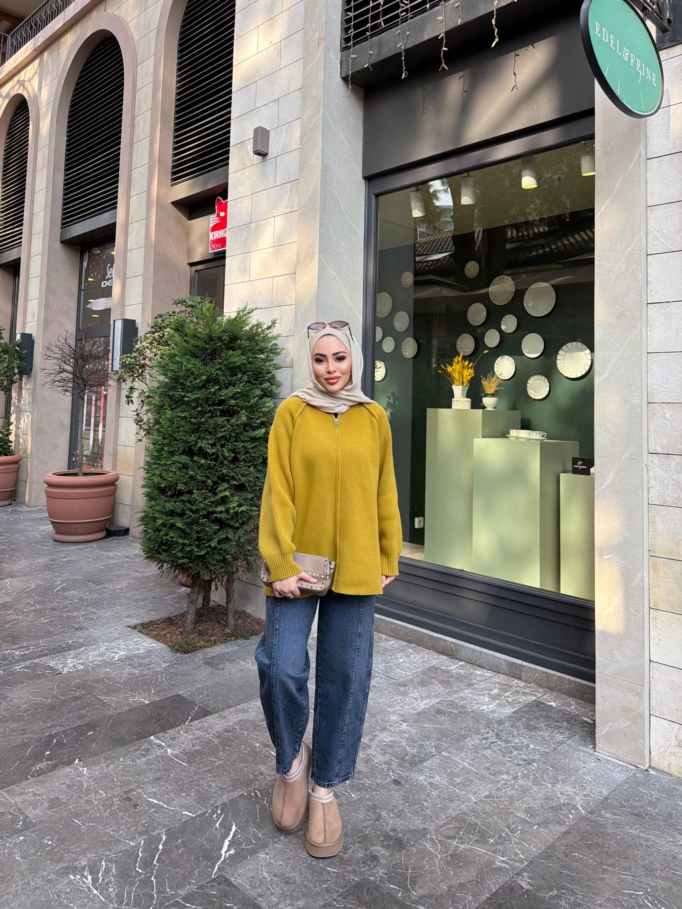 Eva Kürk Detaylı Hırka - Yağyeşil