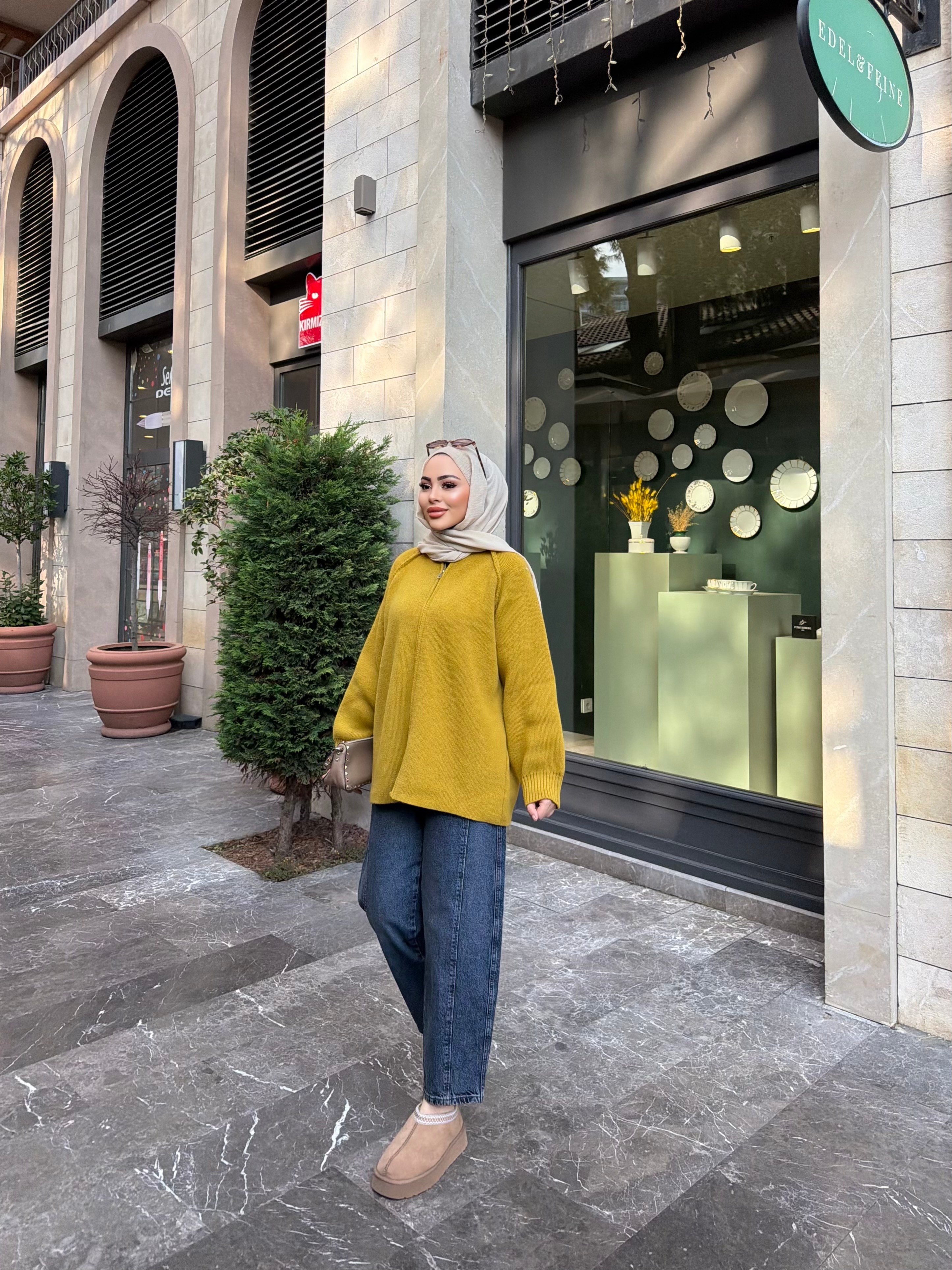 Eva Kürk Detaylı Hırka - Yağyeşil