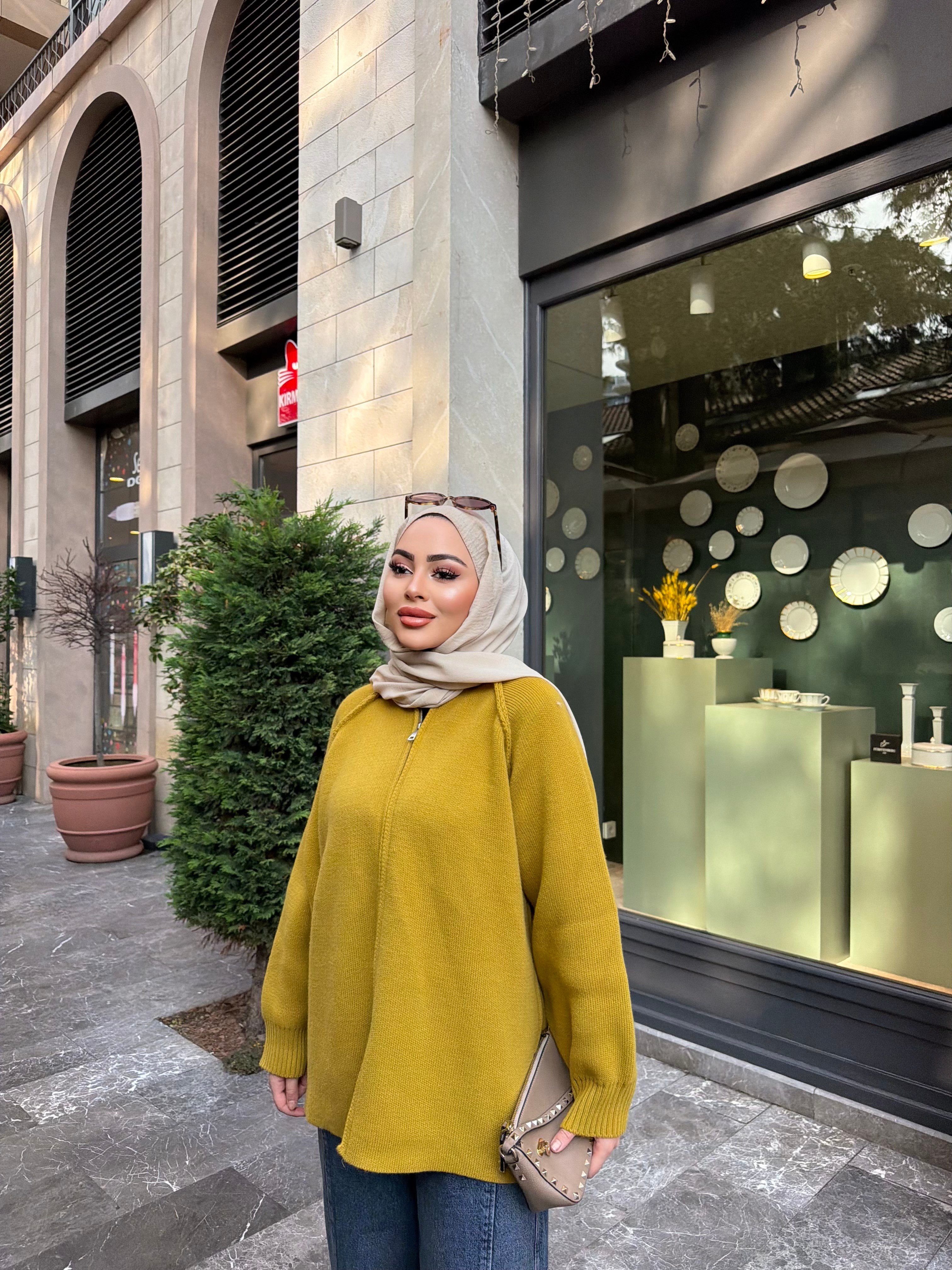 Eva Kürk Detaylı Hırka - Yağyeşil