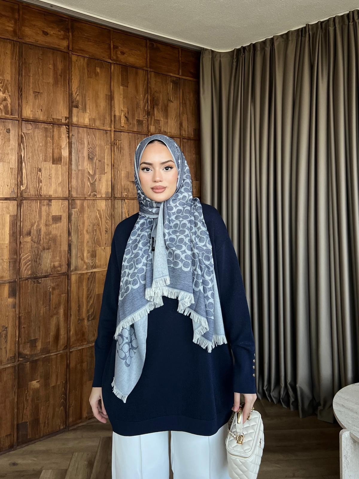 Eva Simli Kolu Düğmeli Triko Kazak Lacivert