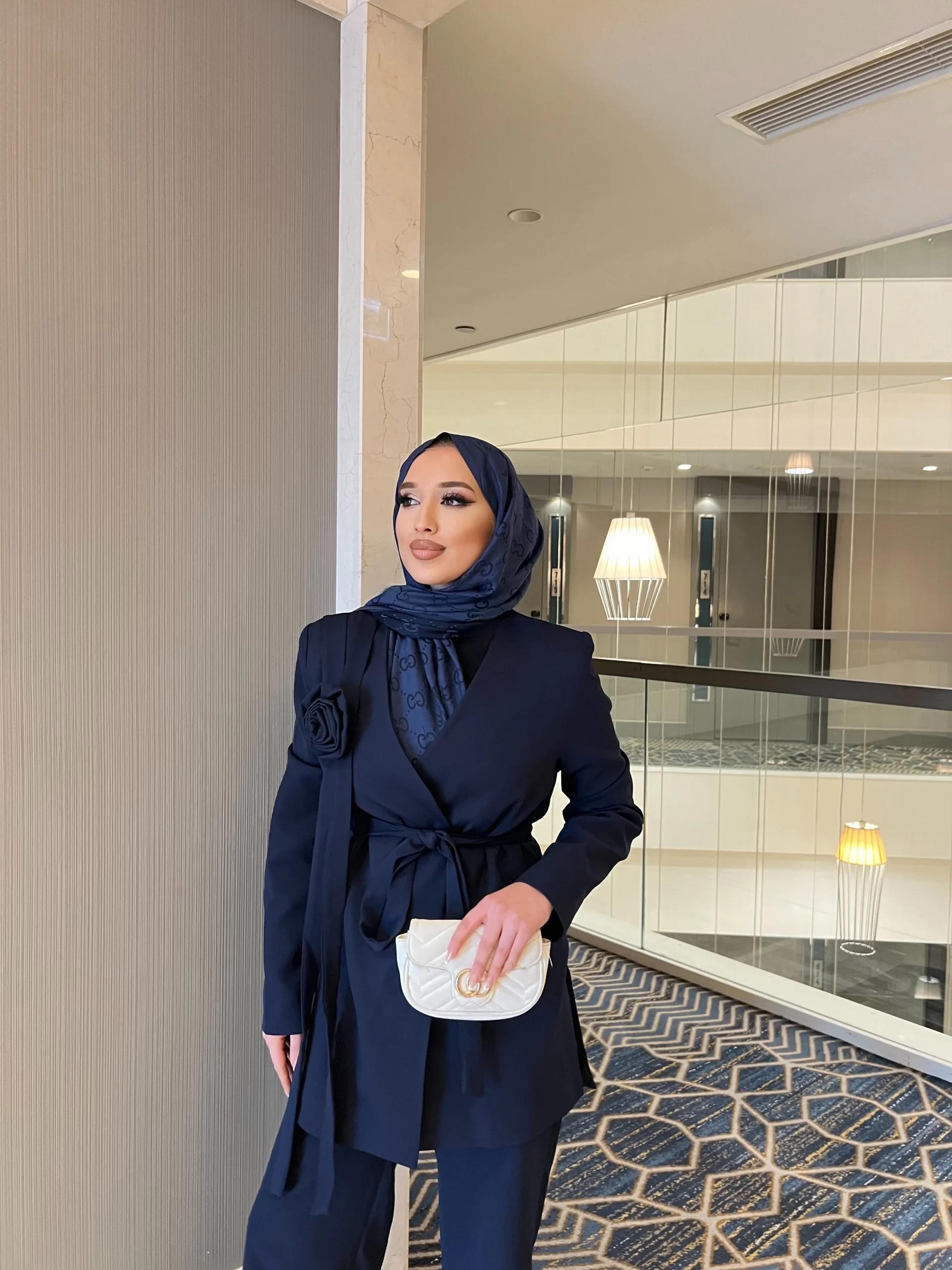 Eyla Gül Detaylı Palazzo Takım - Lacivert (ÖN ŞİPARİŞ )