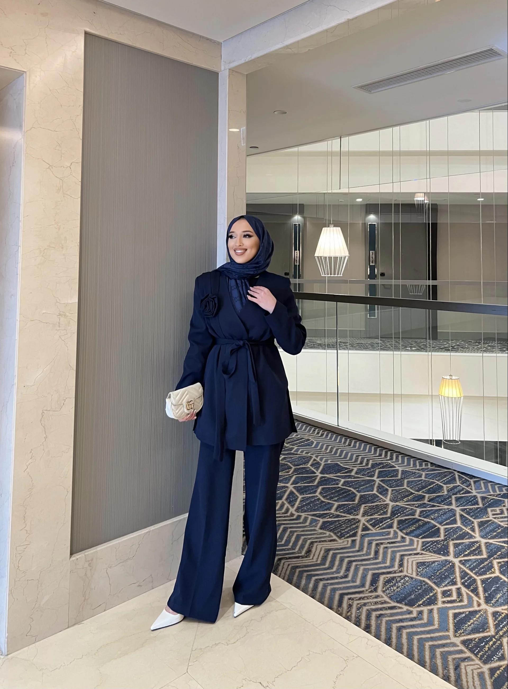 Eyla Gül Detaylı Palazzo Takım - Lacivert (ÖN ŞİPARİŞ )