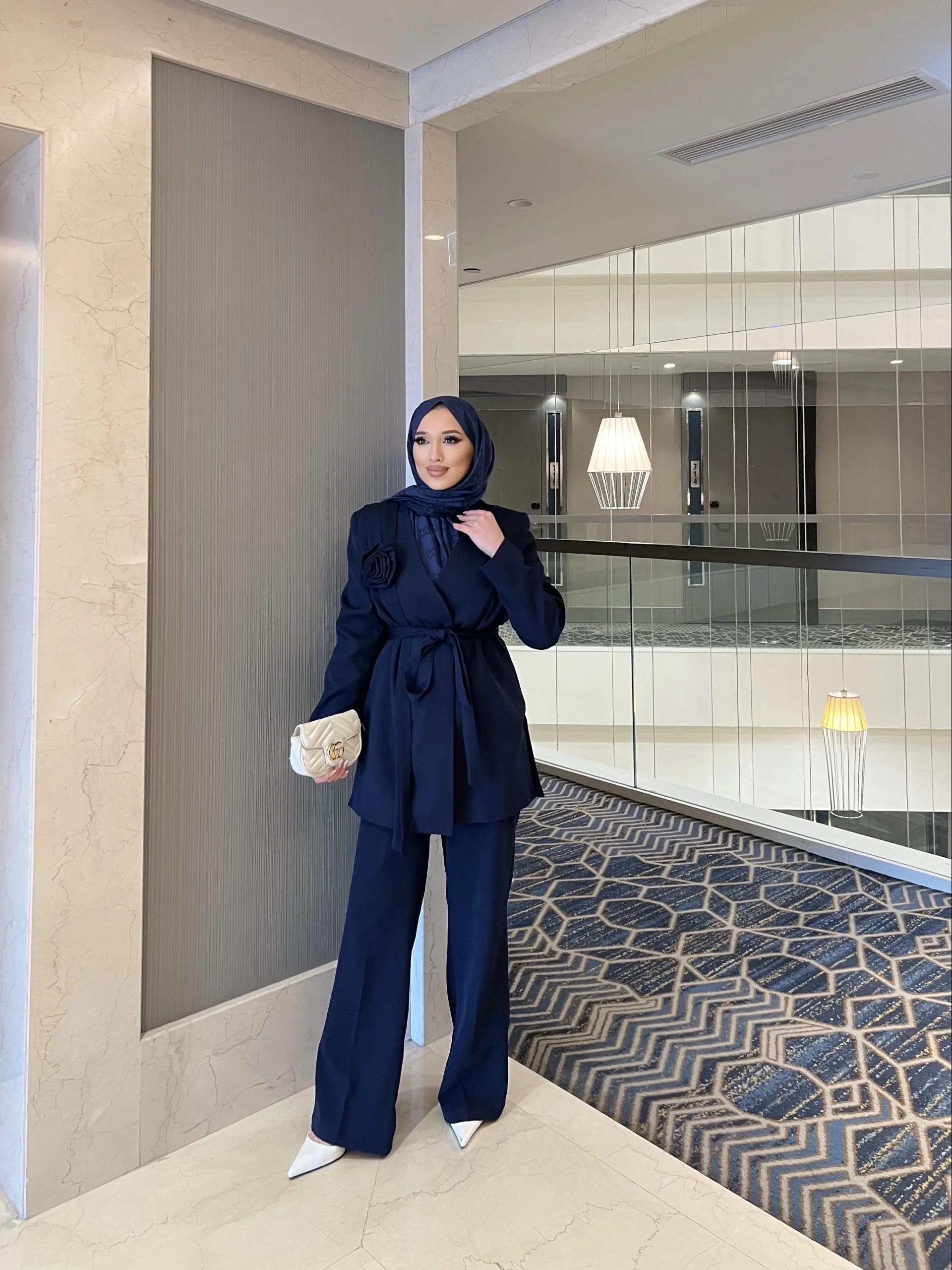 Eyla Gül Detaylı Palazzo Takım - Lacivert (ÖN ŞİPARİŞ )