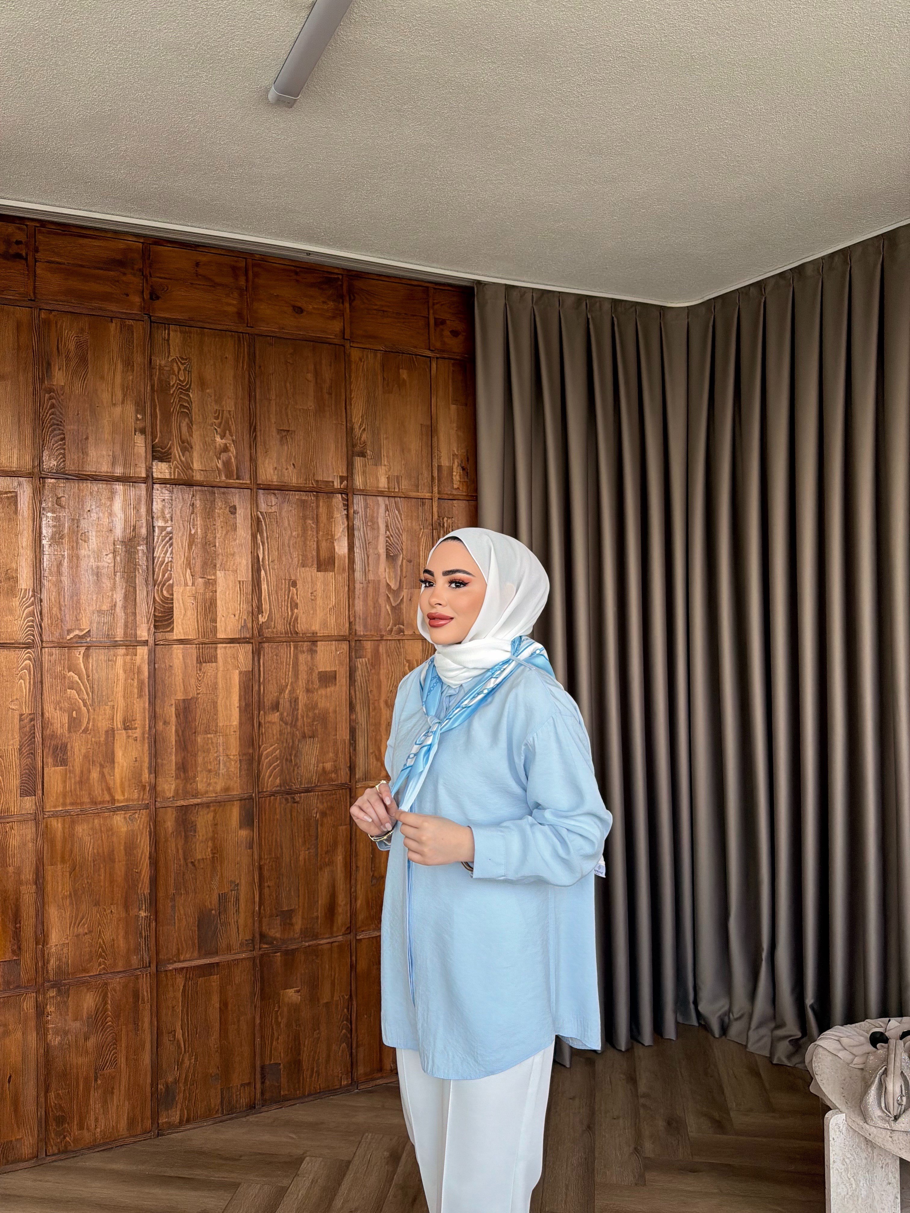 Fular Detaylı Gömlek - Bebe Mavi