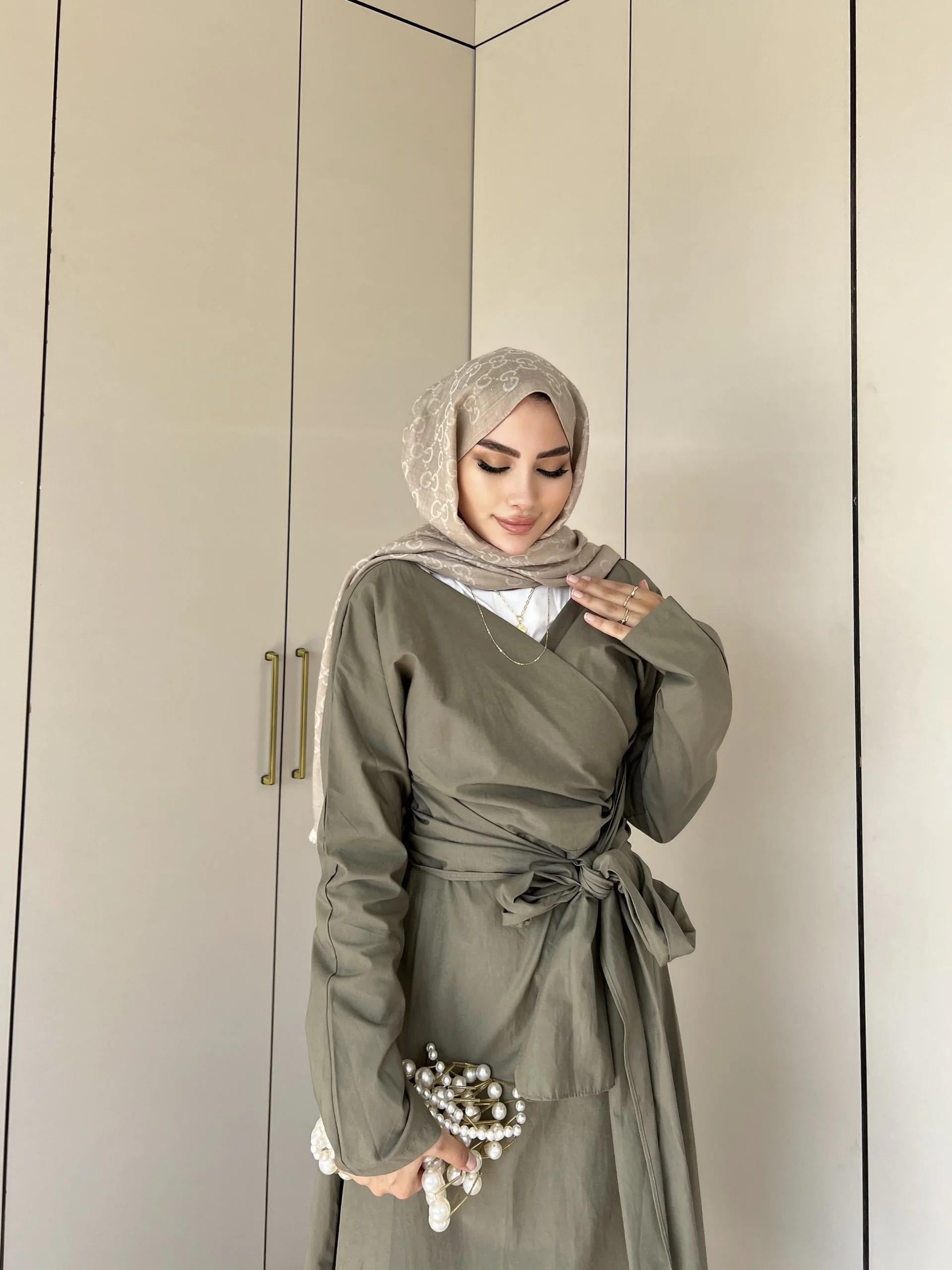 Halin Krep Elbise - Haki