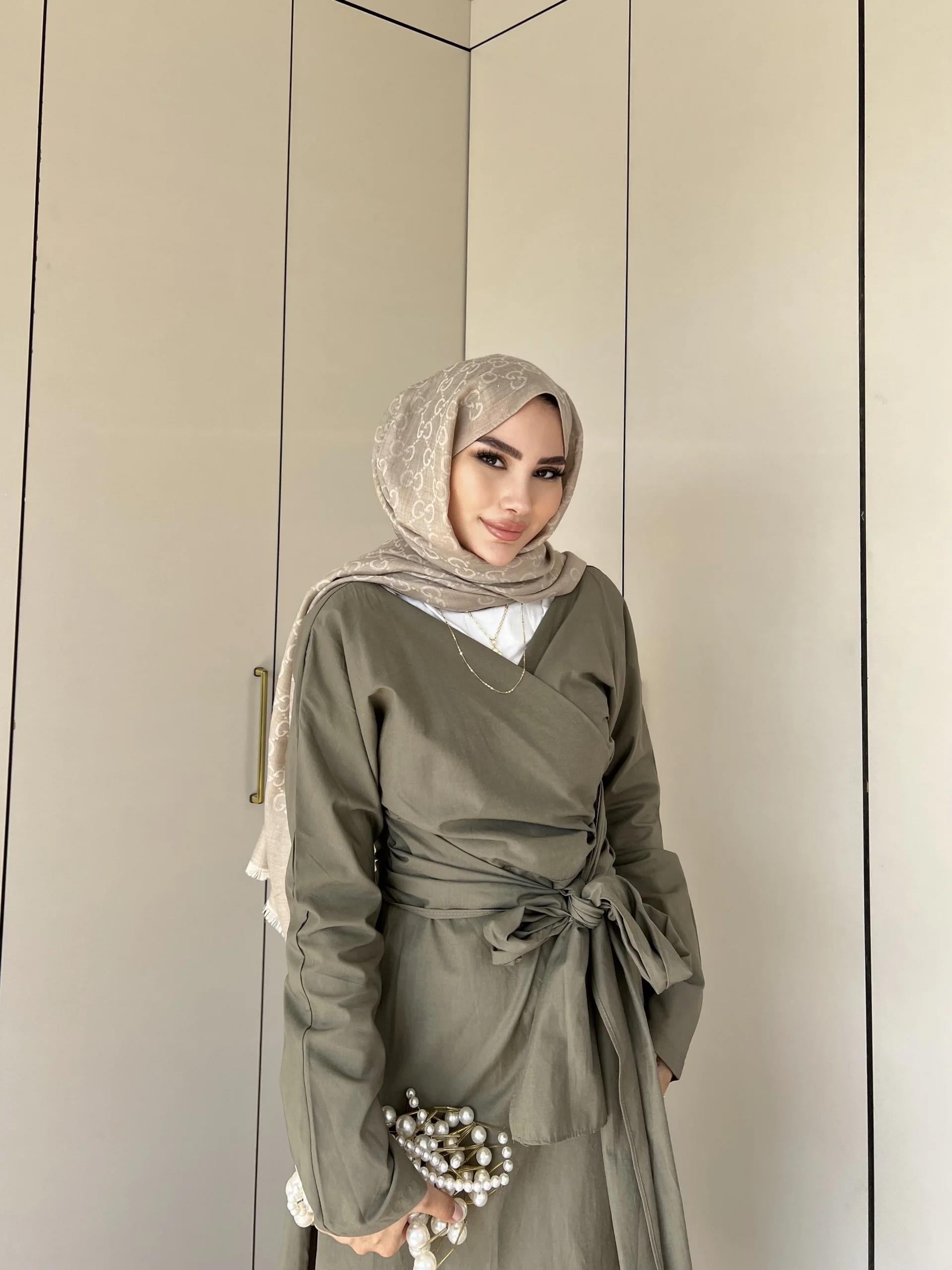 Halin Krep Elbise - Haki
