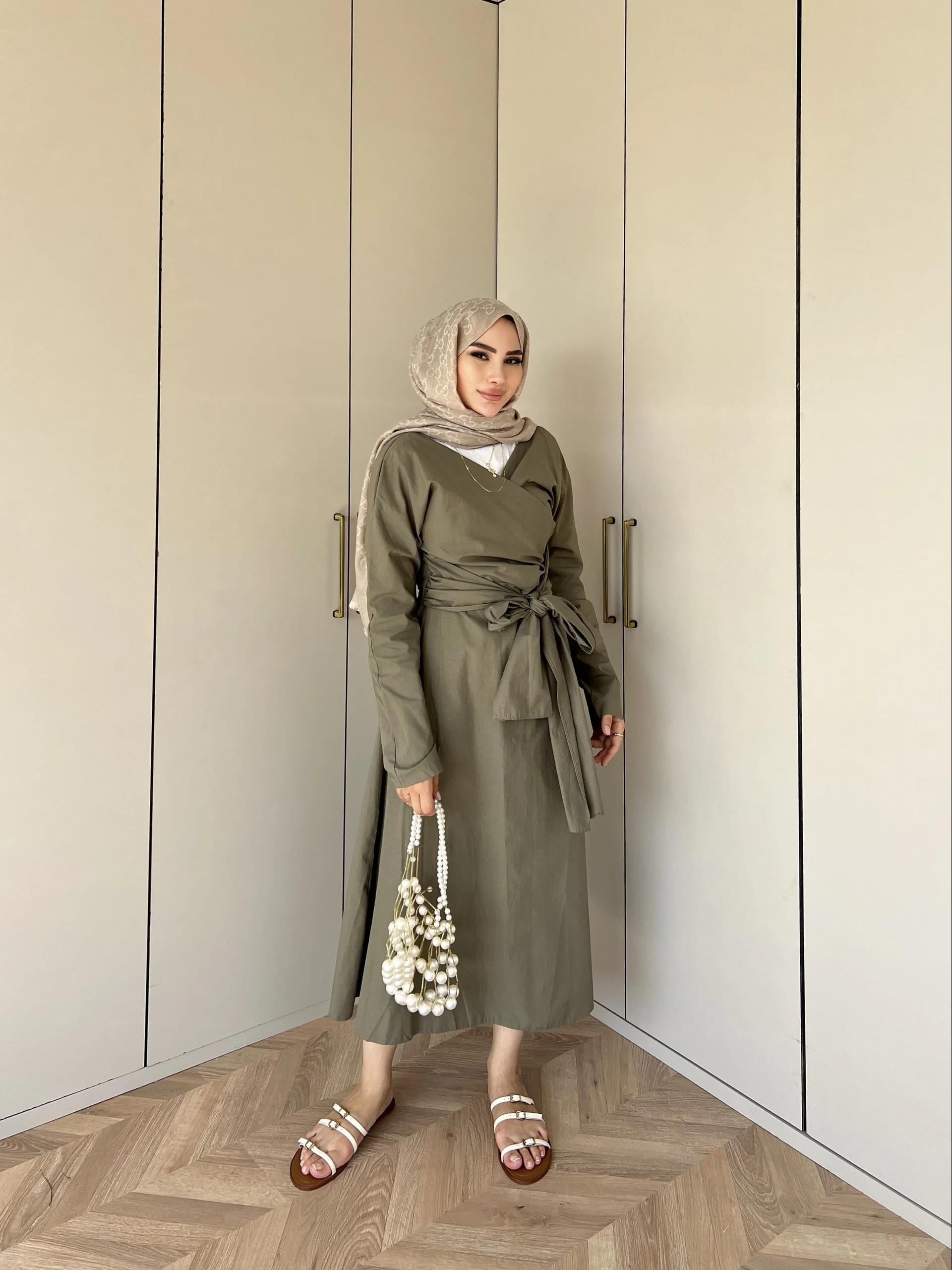 Halin Krep Elbise - Haki