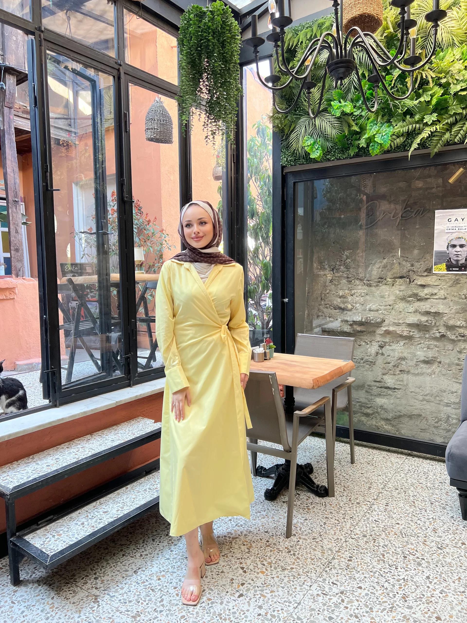 Havas Krep Elbise - Sarı