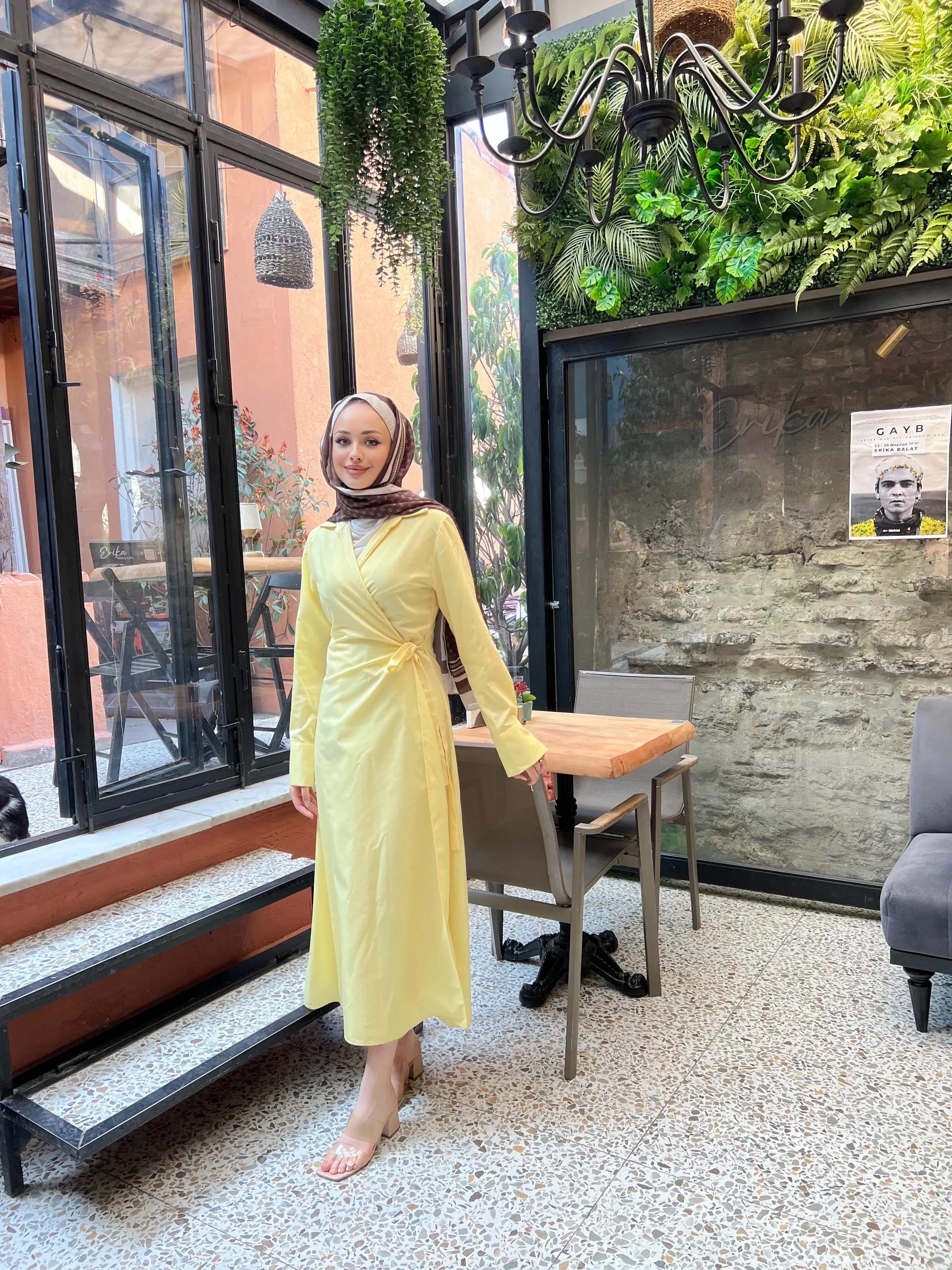 Havas Krep Elbise - Sarı