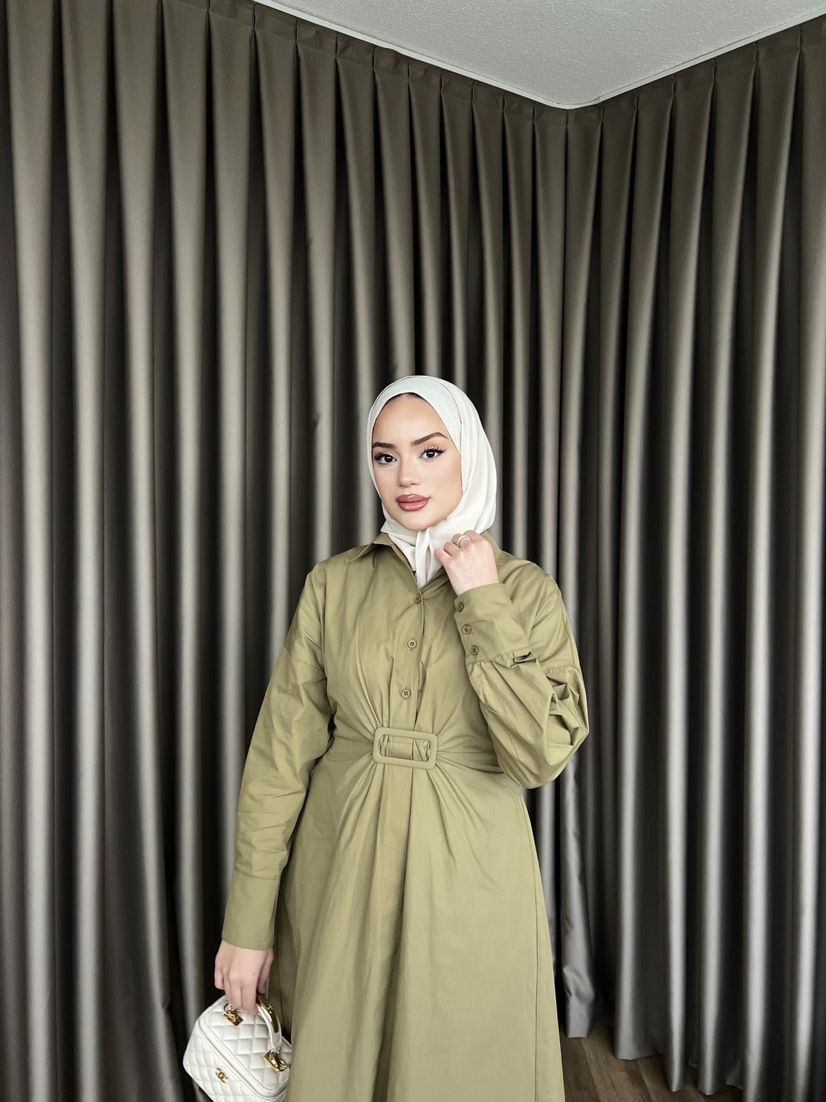 Helin Düğmeli Elbise - Haki