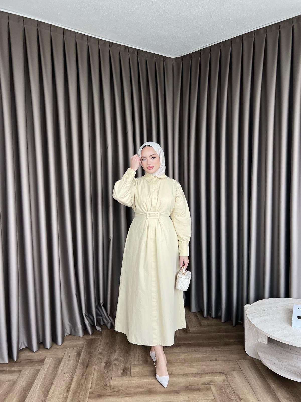 Helin Düğmeli Elbise - Sarı