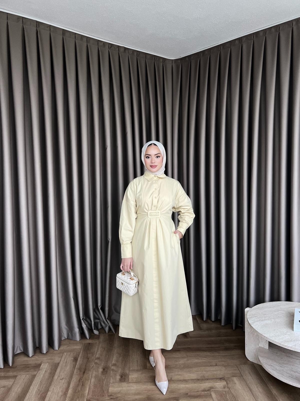 Helin Düğmeli Elbise - Sarı