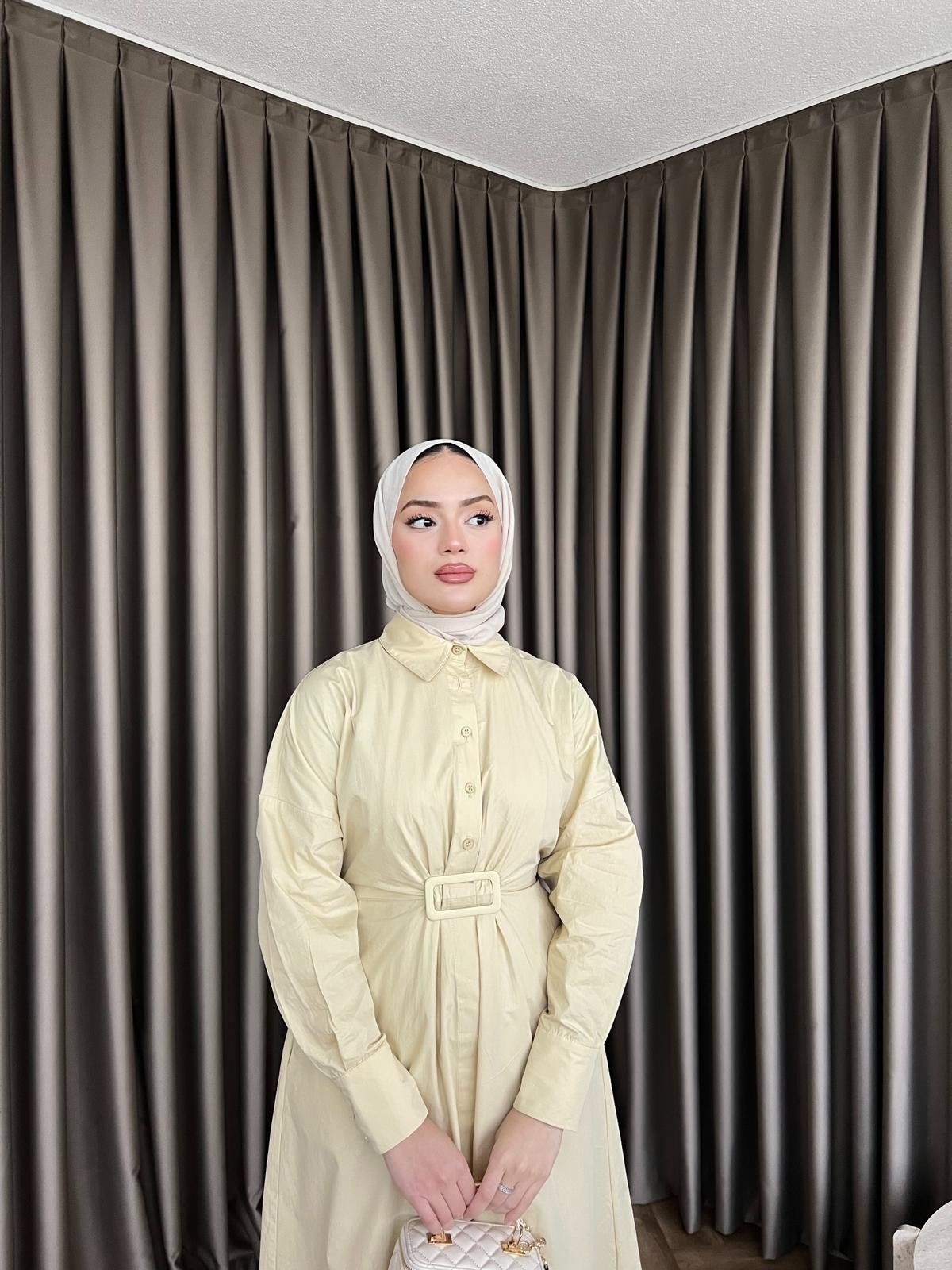 Helin Düğmeli Elbise - Sarı