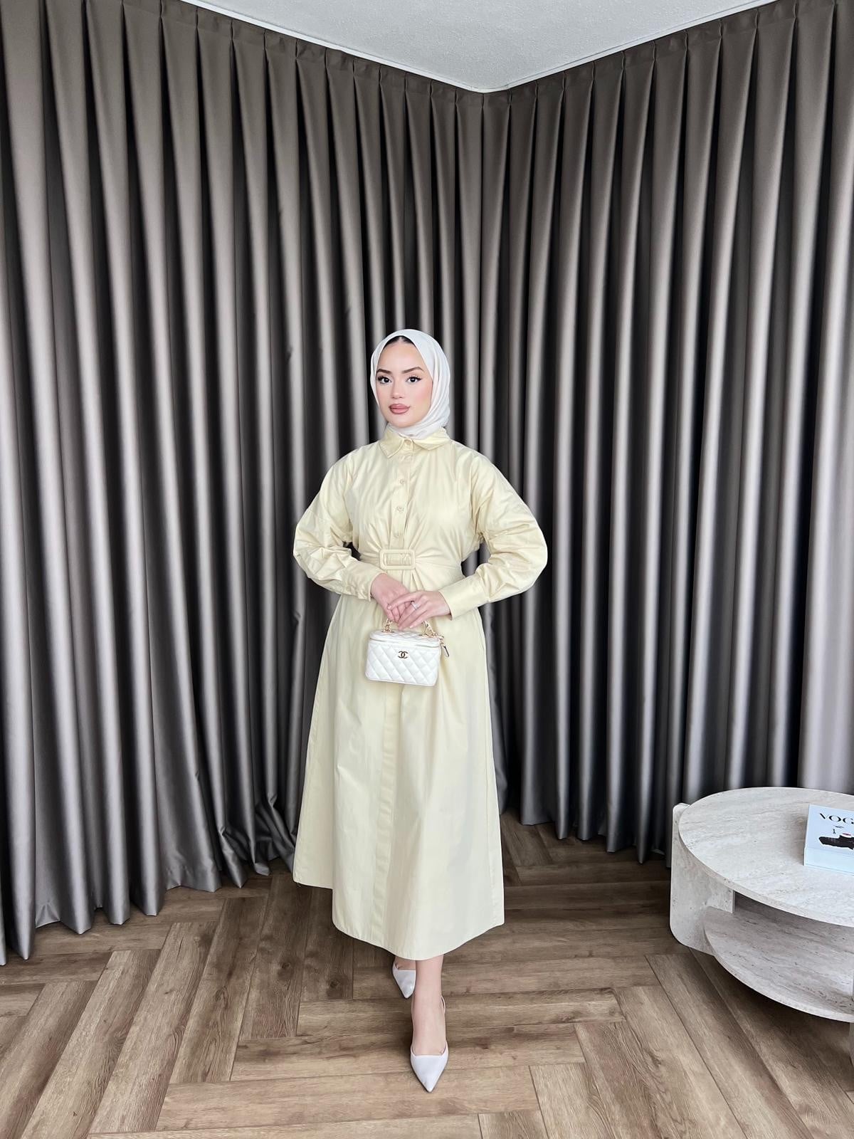 Helin Düğmeli Elbise - Sarı