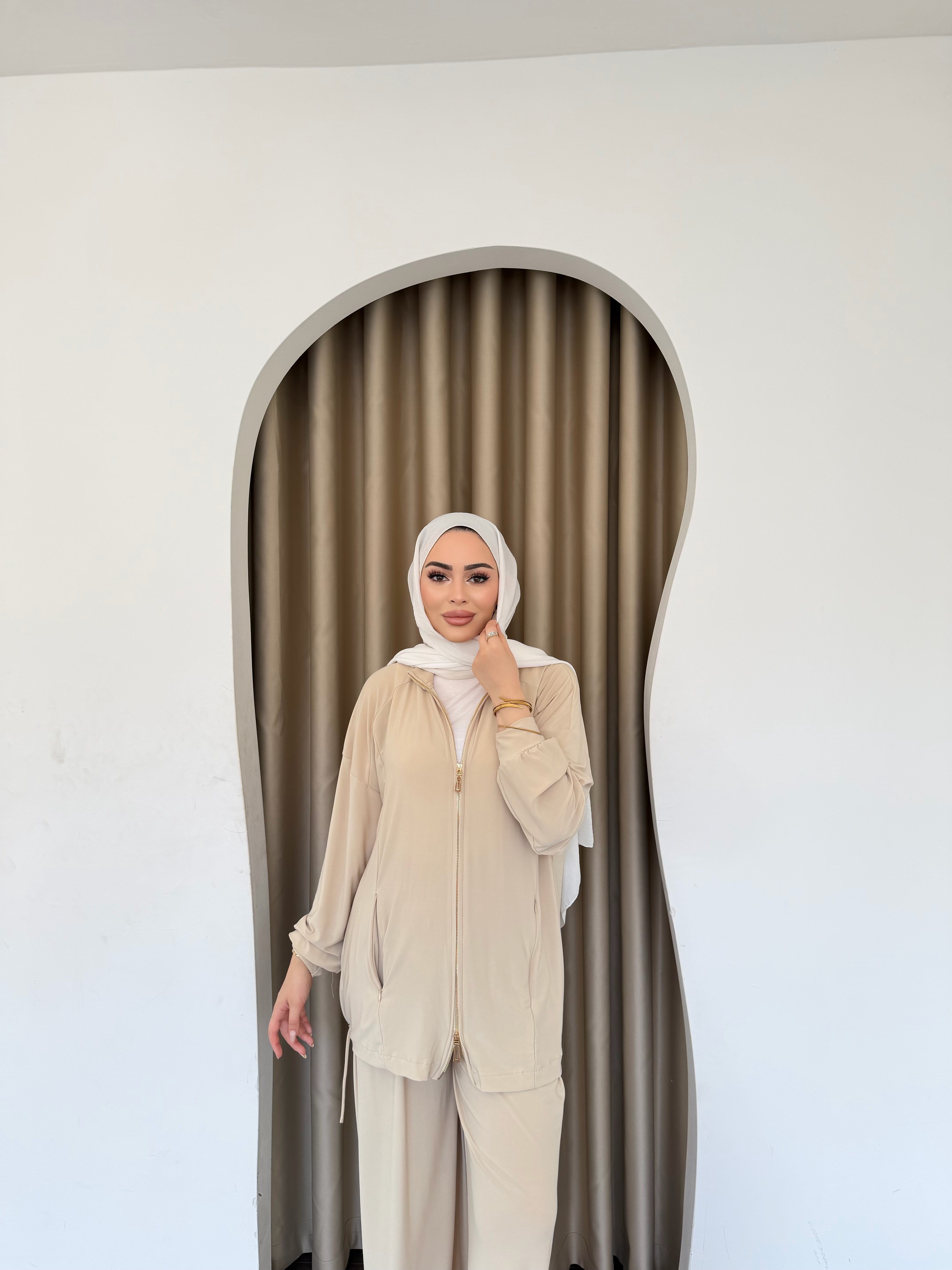 Helin Paça Lastikli Takım - Bej