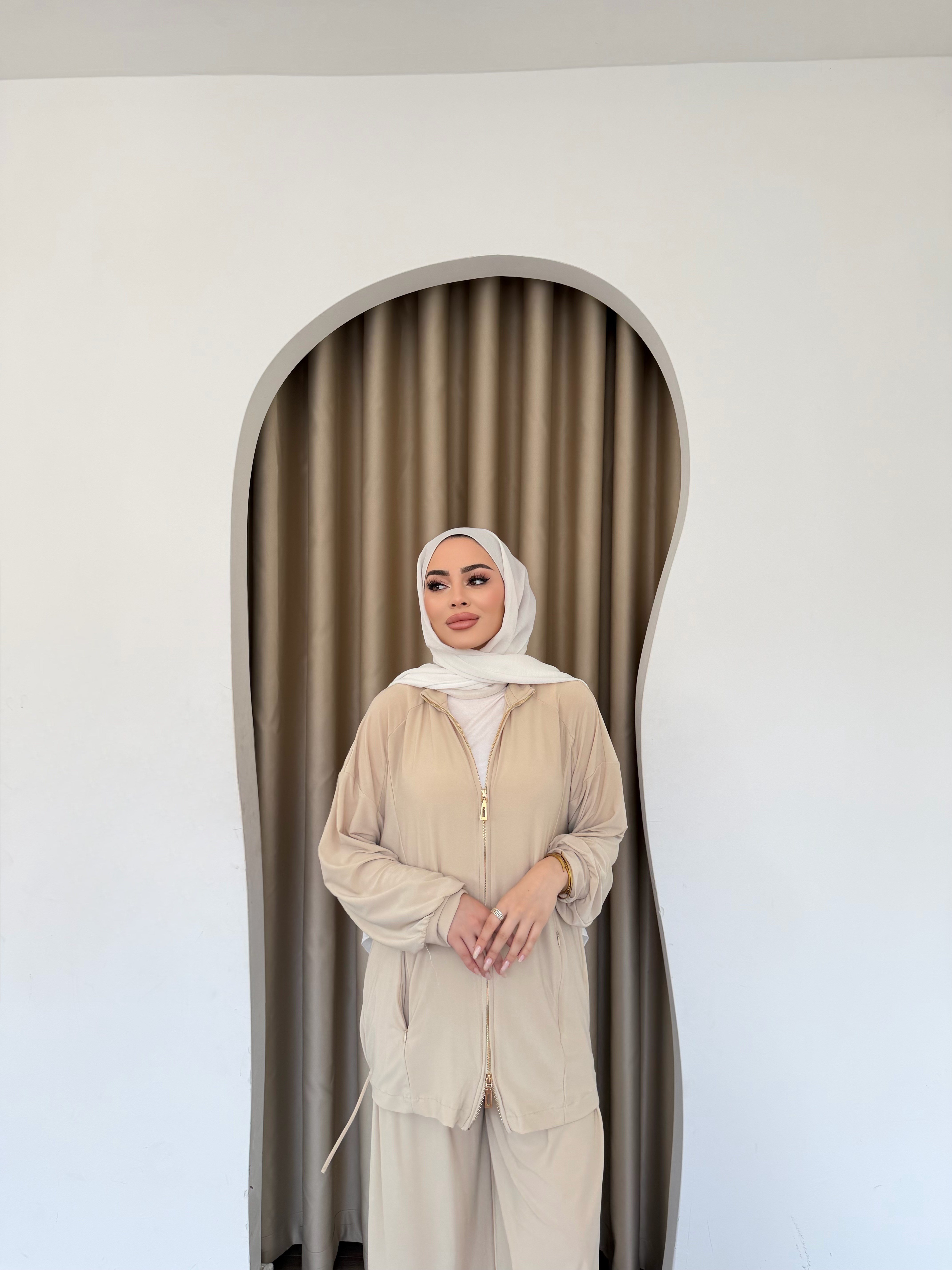 Helin Paça Lastikli Takım - Bej