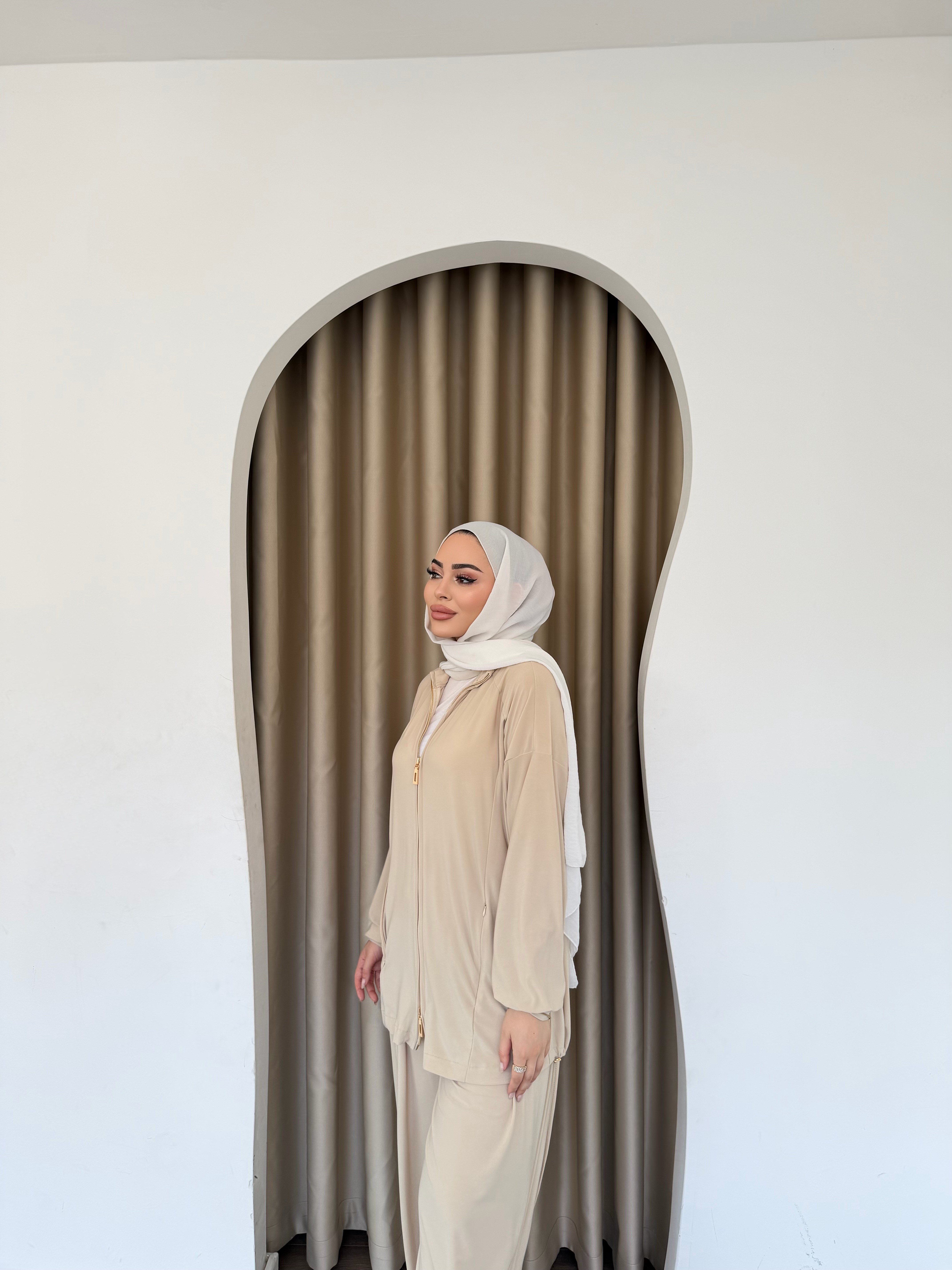 Helin Paça Lastikli Takım - Bej