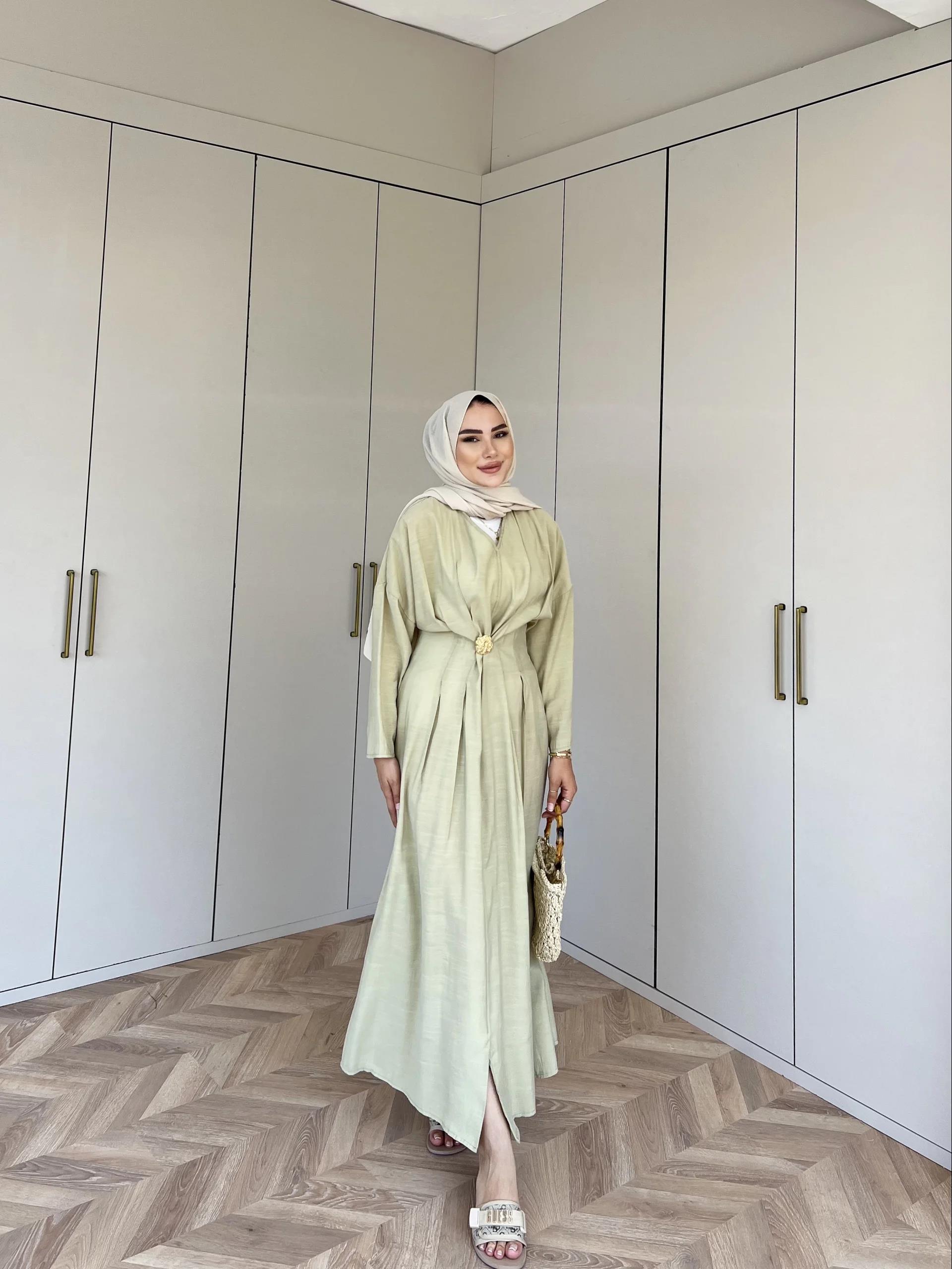 Hello Bronş Detaylı Elbise - Yeşil