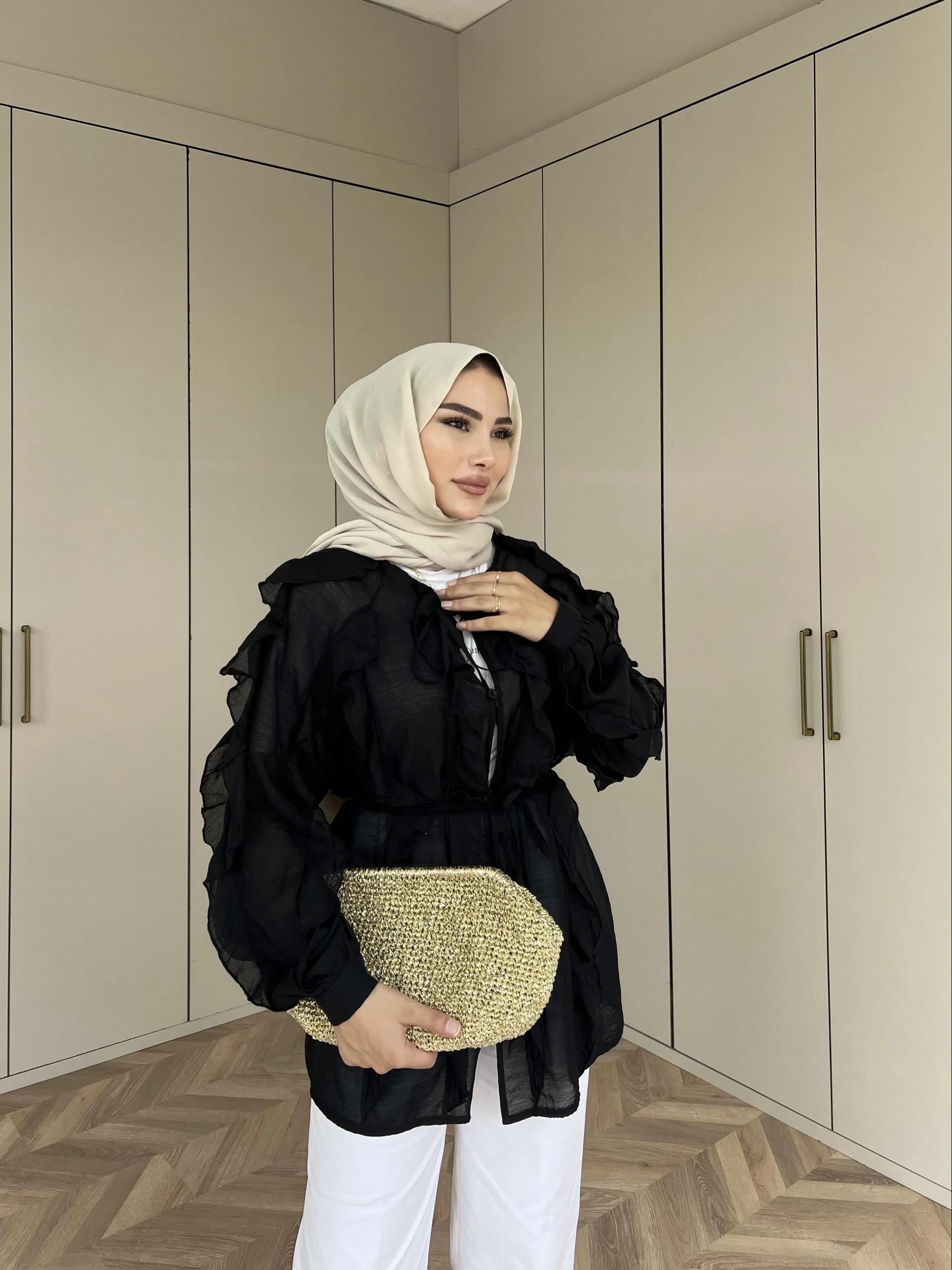 Hello Fırfırlı Gömlek - Siyah