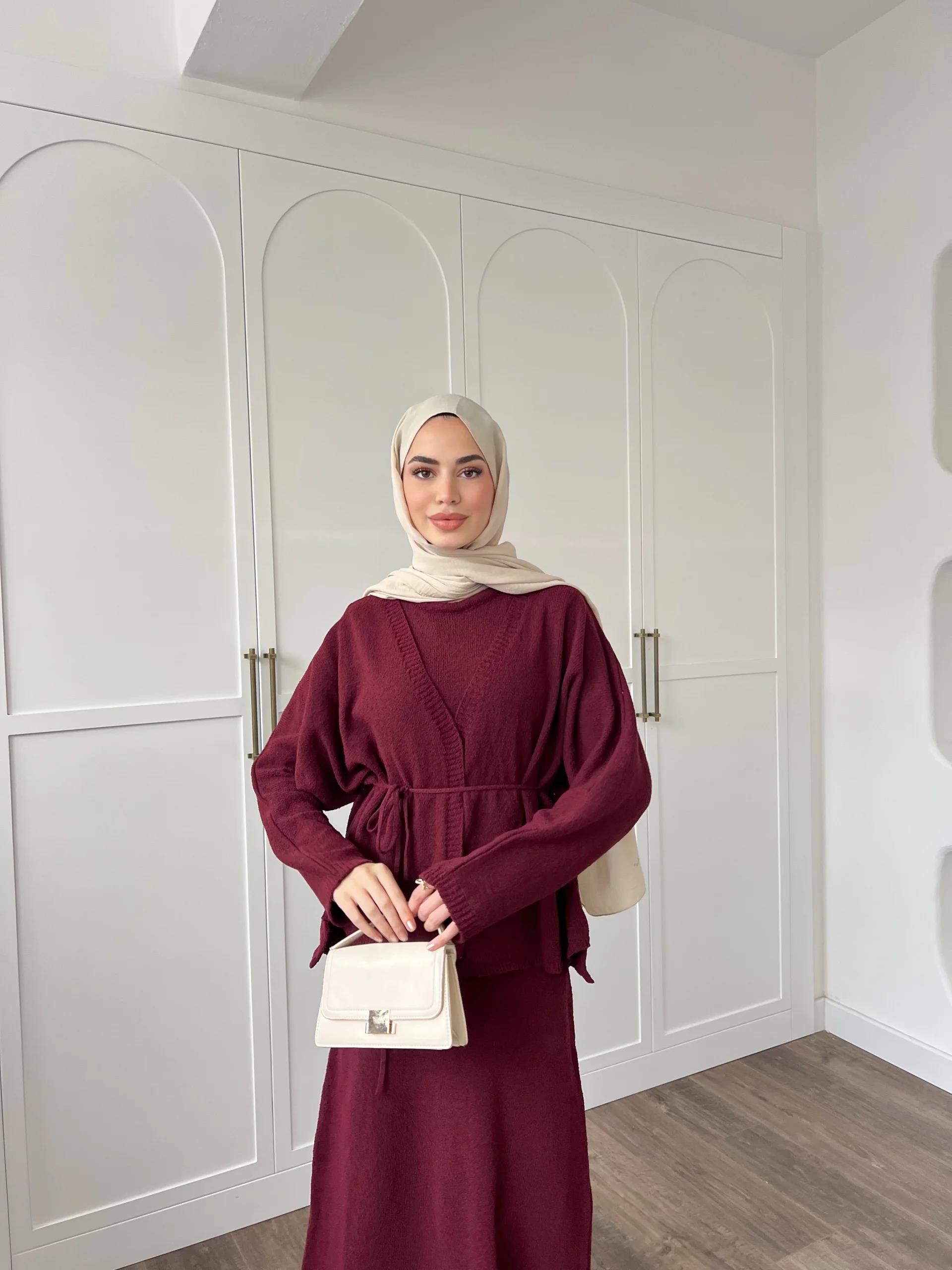 Hırkalı Triko Elbise - Bordo (ÖN SİPARİŞ)