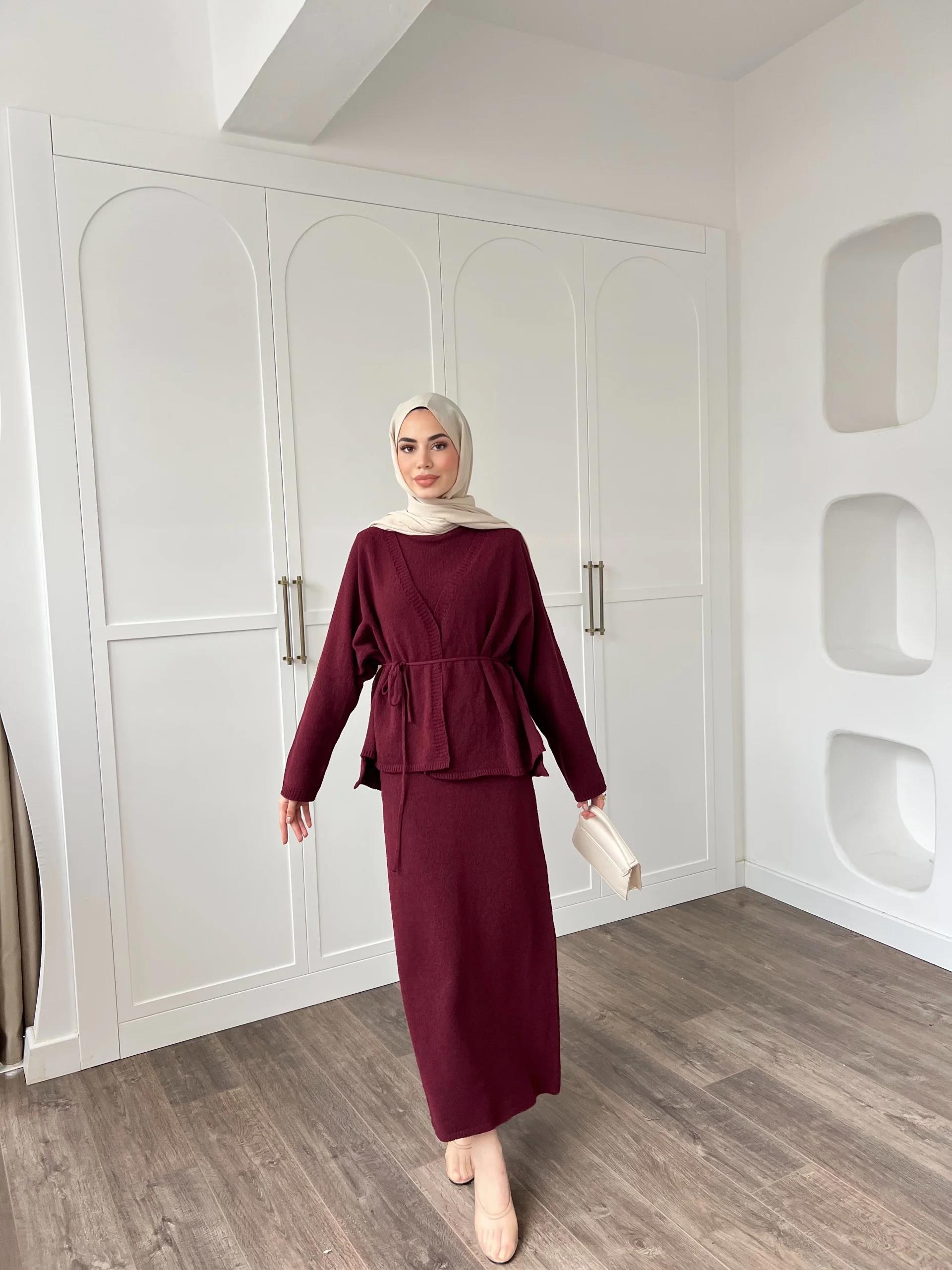 Hırkalı Triko Elbise - Bordo (ÖN SİPARİŞ)