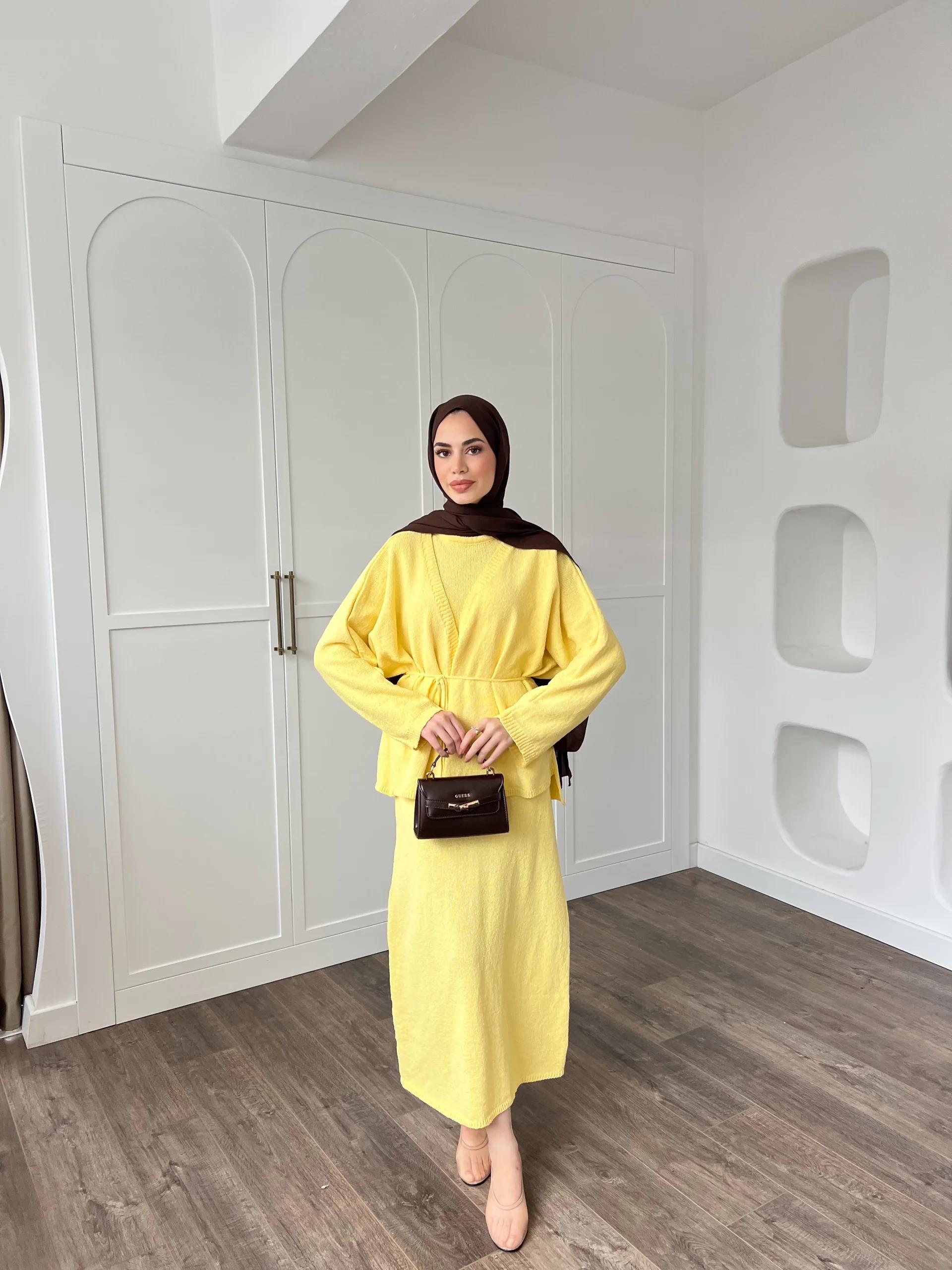 Hırkalı Triko Elbise - Sarı (ÖN SİPARİŞ)