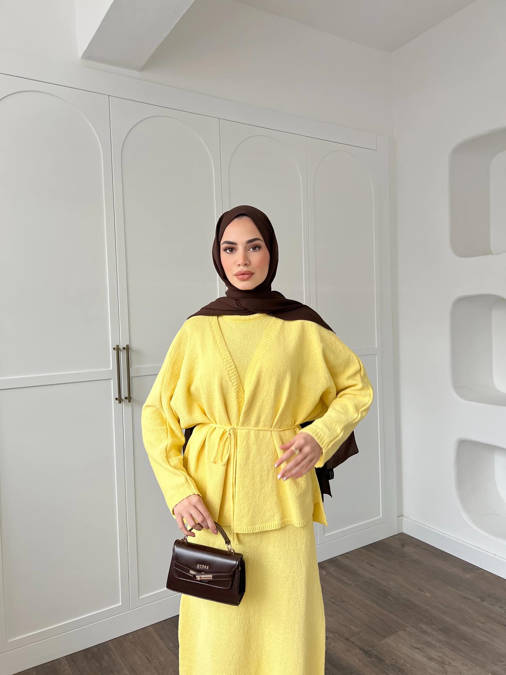 Hırkalı Triko Elbise - Sarı (ÖN SİPARİŞ)