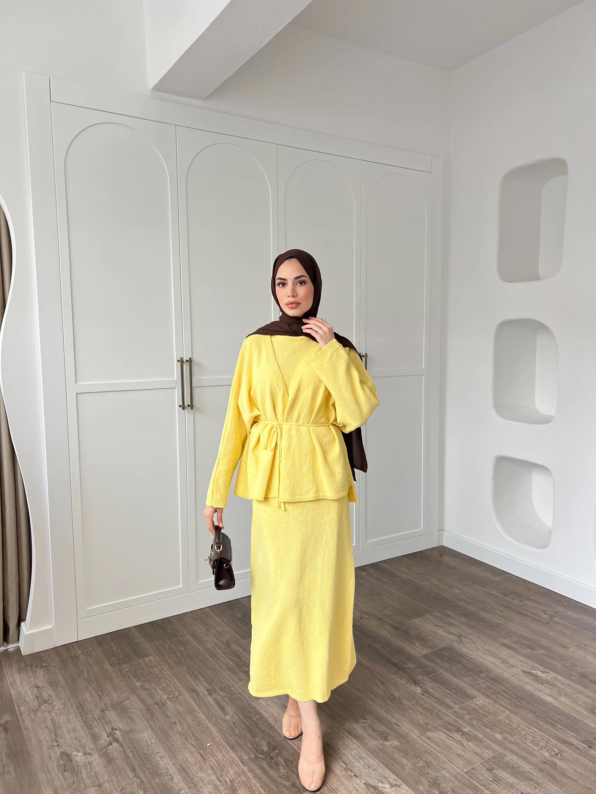 Hırkalı Triko Elbise - Sarı (ÖN SİPARİŞ)