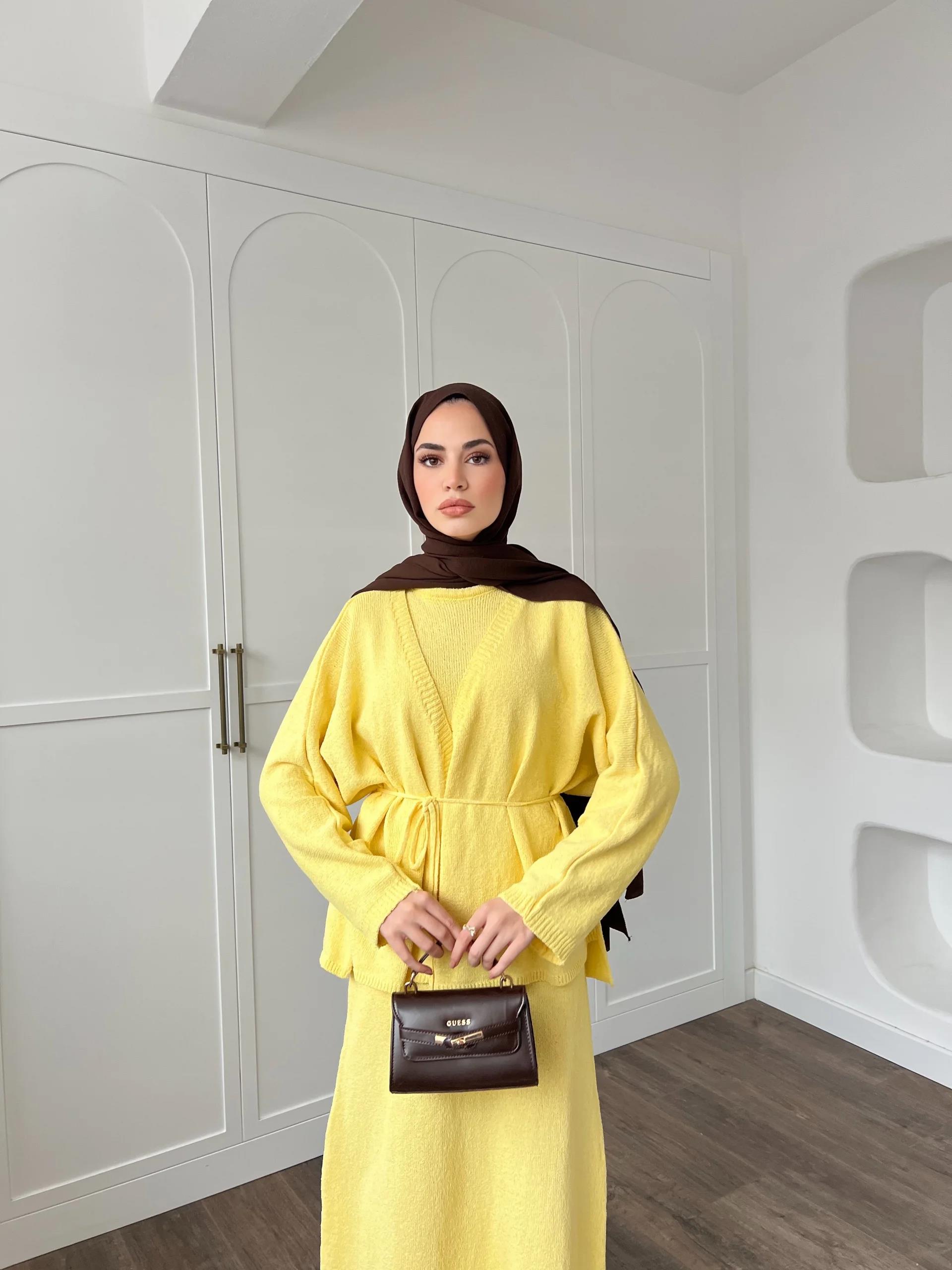 Hırkalı Triko Elbise - Sarı (ÖN SİPARİŞ)