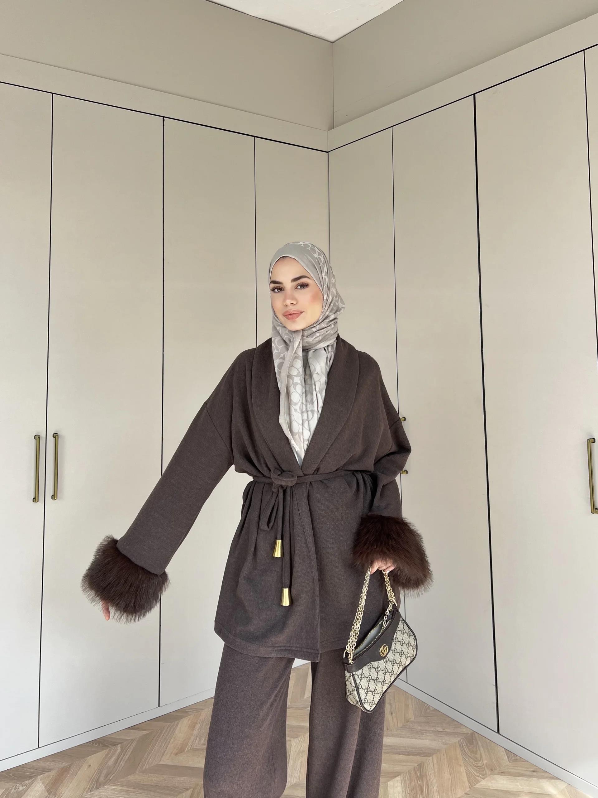 Hüma Kol Detayı Kürk Takım - Acı Kahve (ÖN SİPARİŞ)