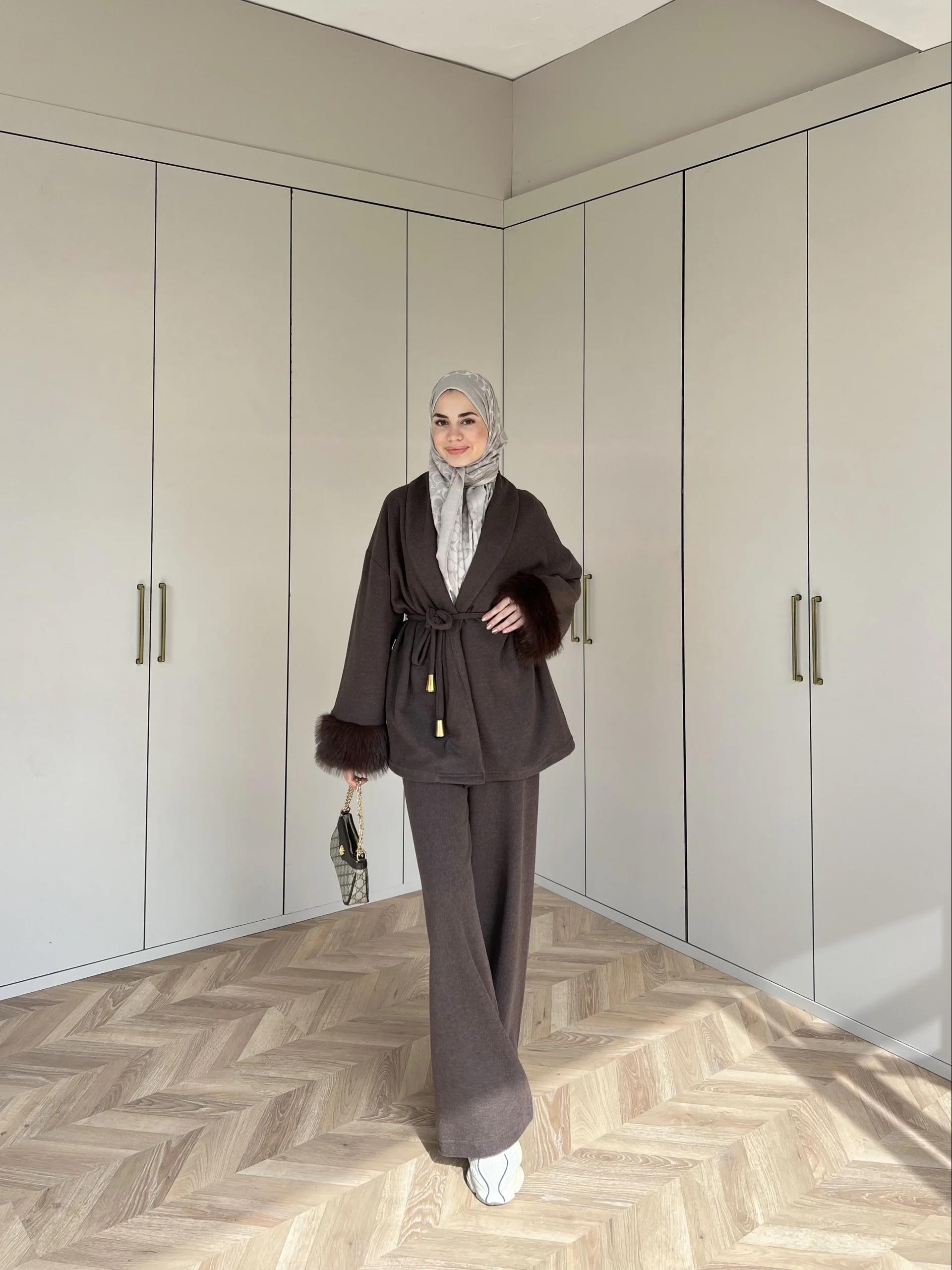 Hüma Kol Detayı Kürk Takım - Acı Kahve (ÖN SİPARİŞ)