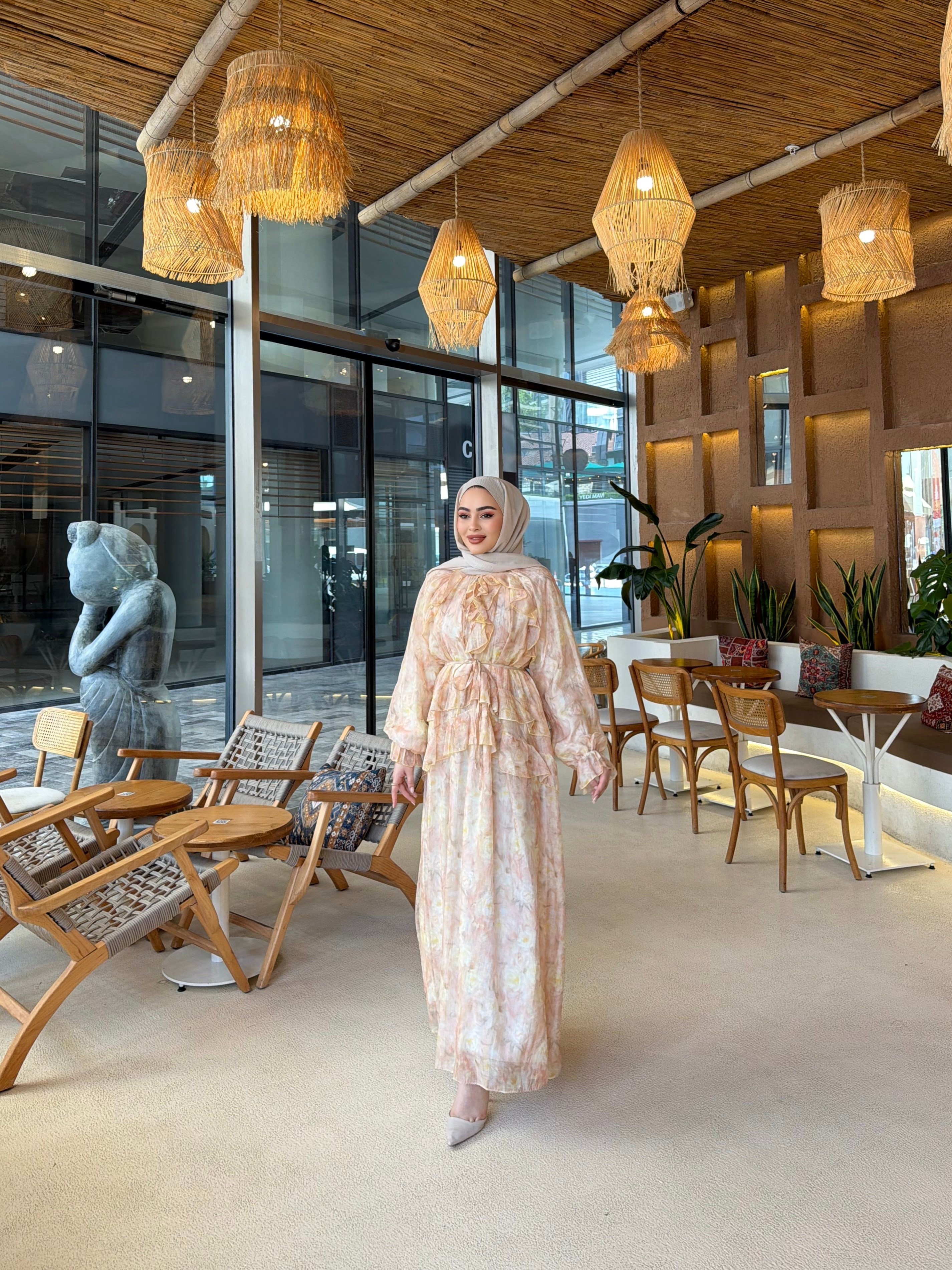 Hwes Desenli Elbise - Sarı
