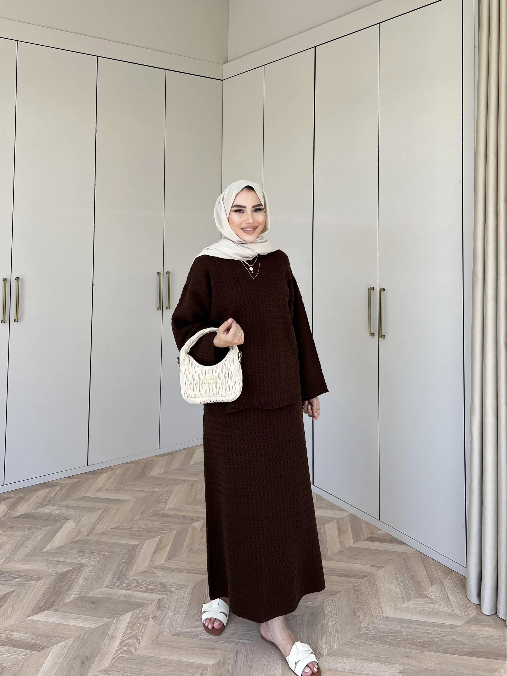 İrem Triko Etekli Takım - Kahve