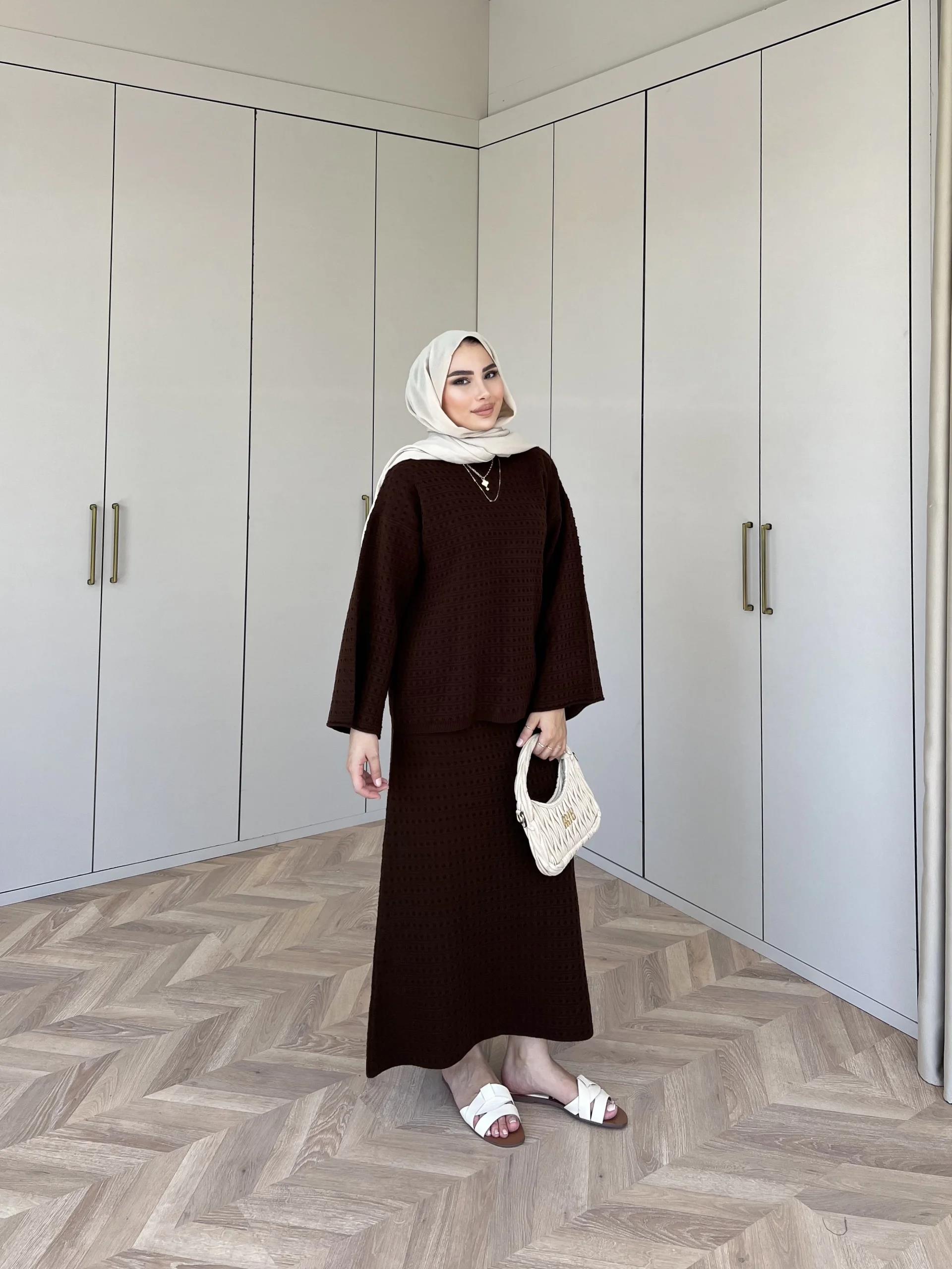 İrem Triko Etekli Takım - Kahve