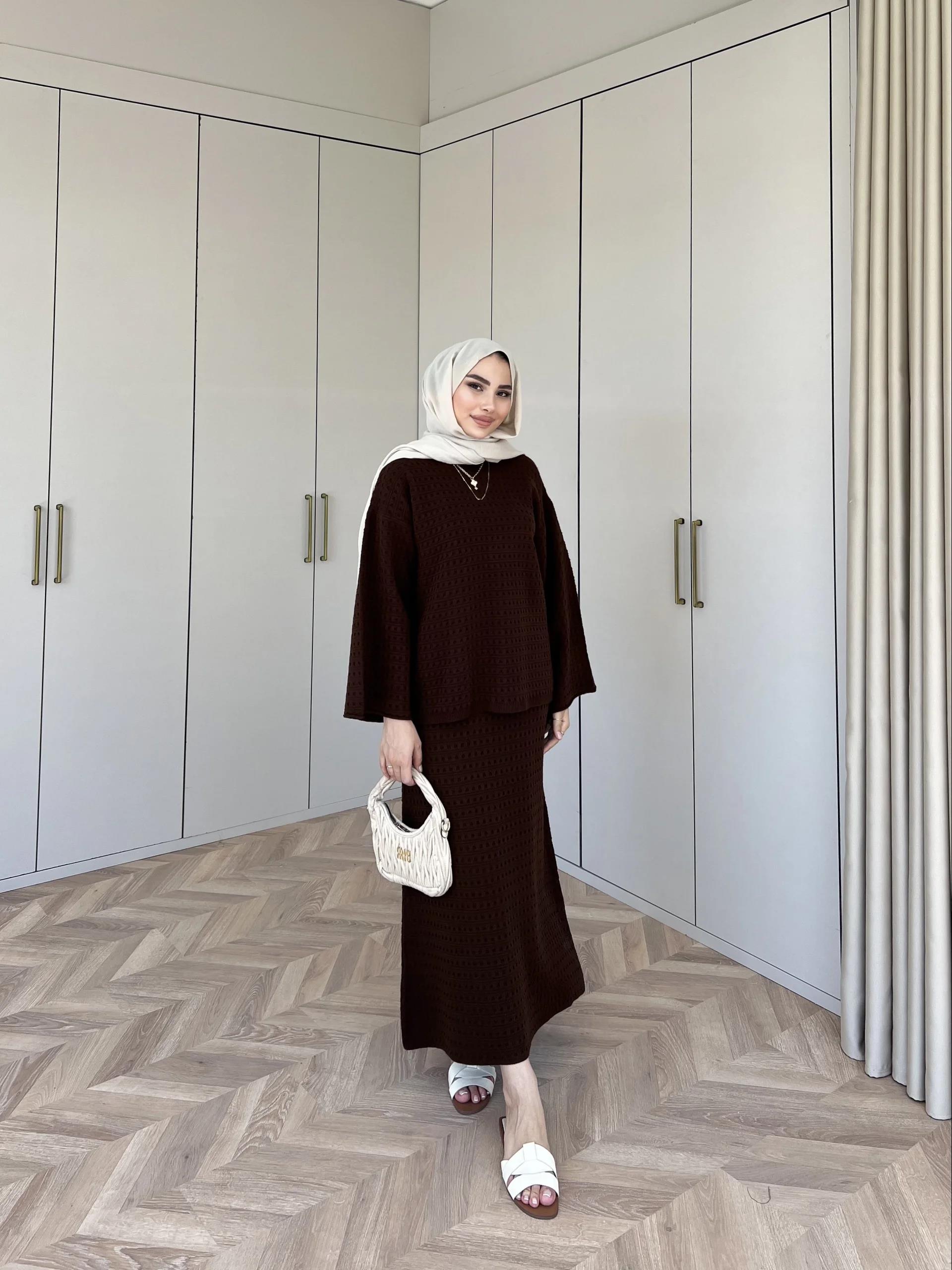 İrem Triko Etekli Takım - Kahve