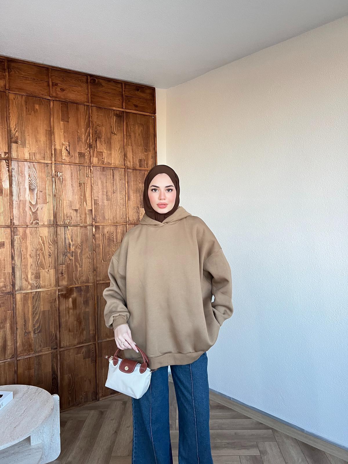 Kapşonlu Qu Kazak Sweat Bej