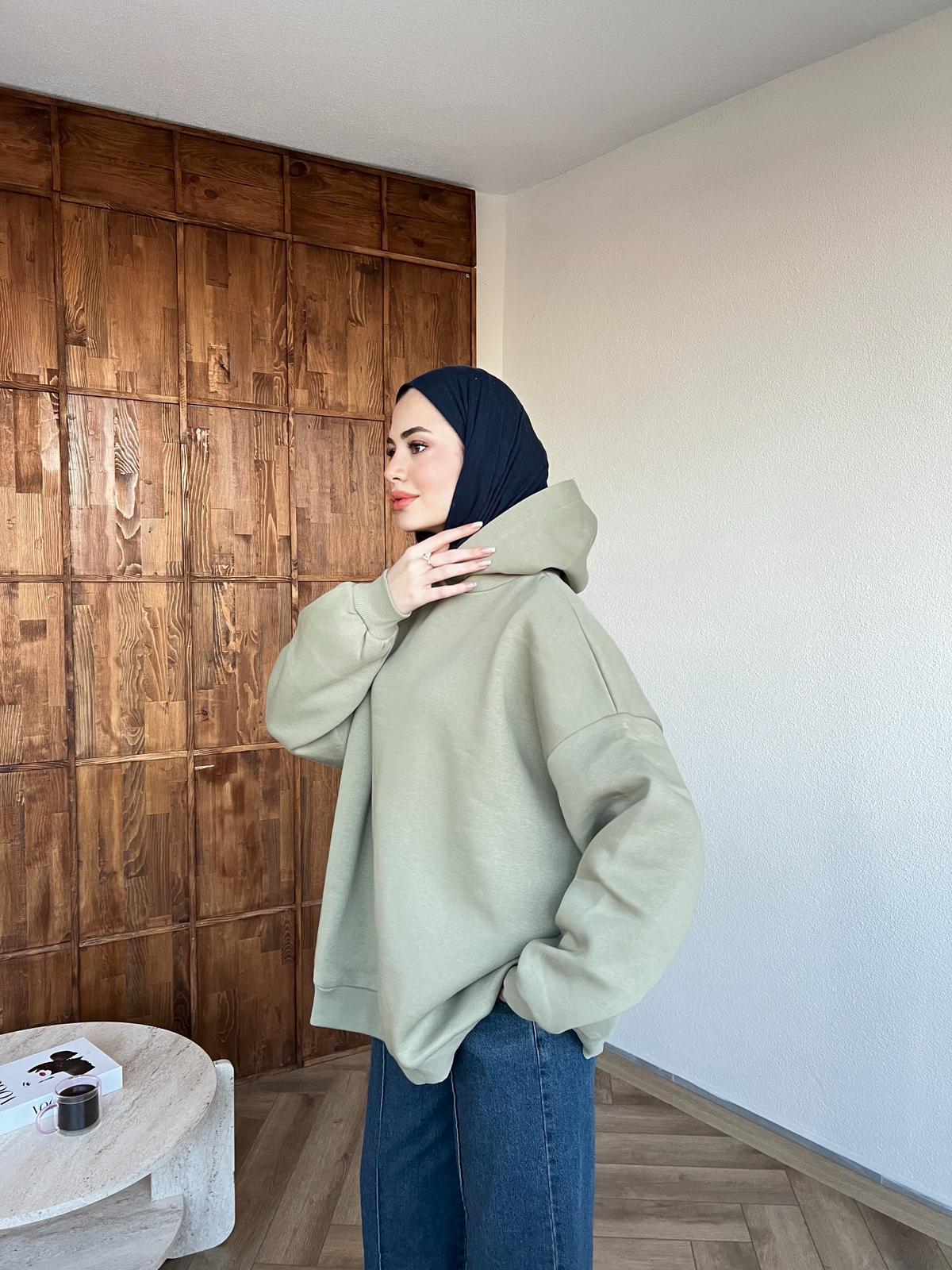 Kapşonlu Qu Kazak Sweat Haki