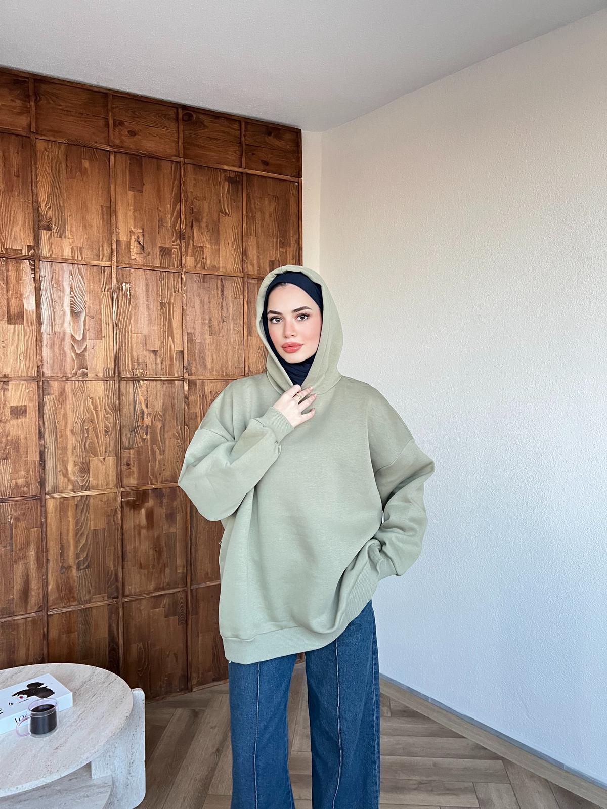 Kapşonlu Qu Kazak Sweat Haki