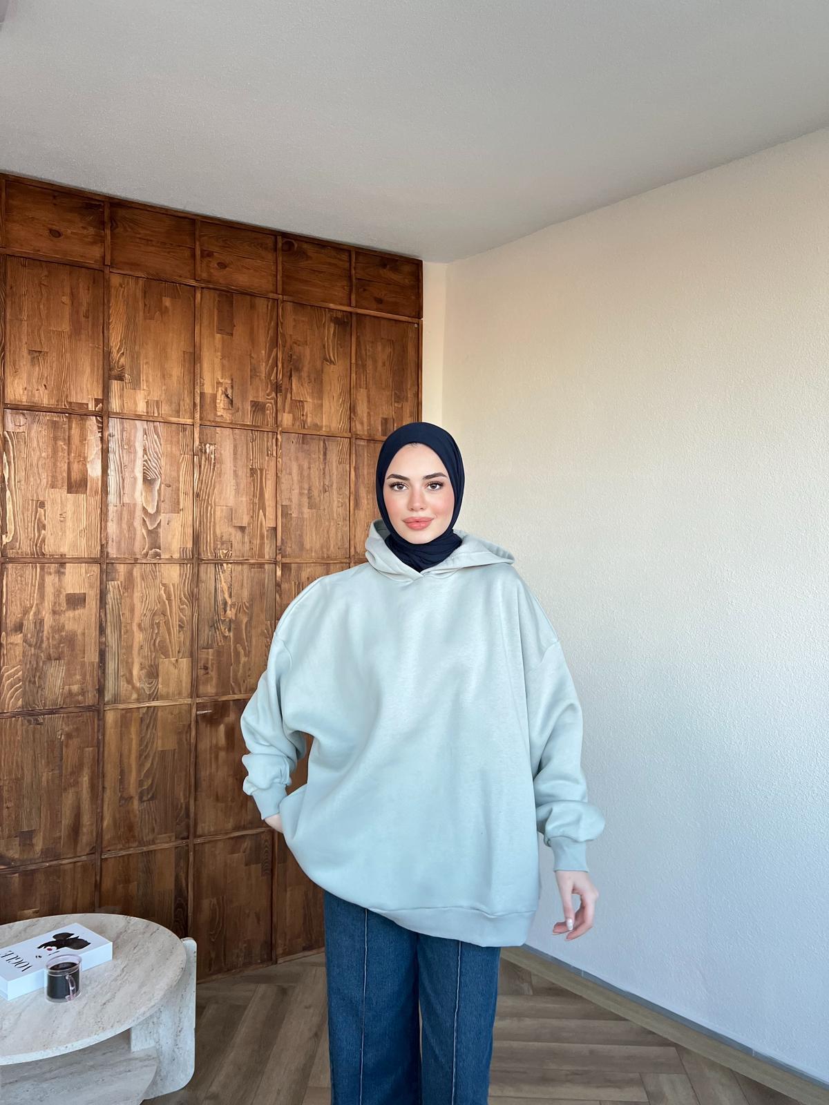 Kapşonlu Qu Kazak Sweat Mavi