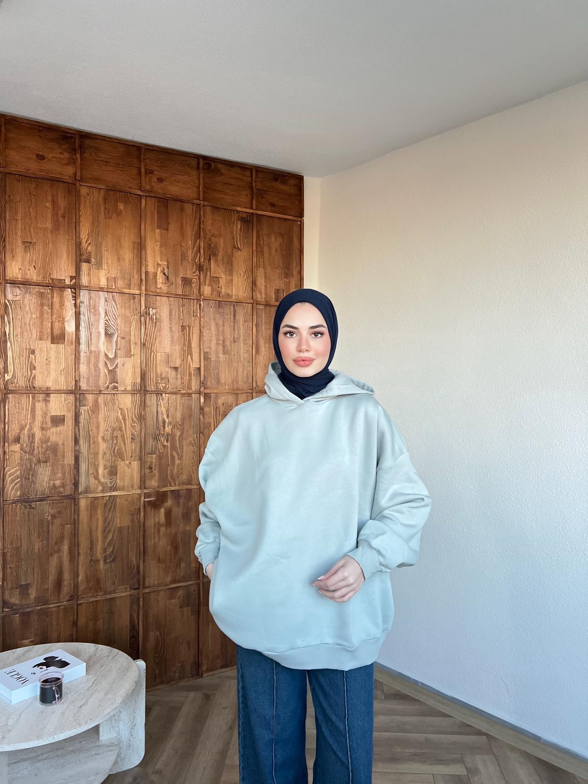 Kapşonlu Qu Kazak Sweat Mavi