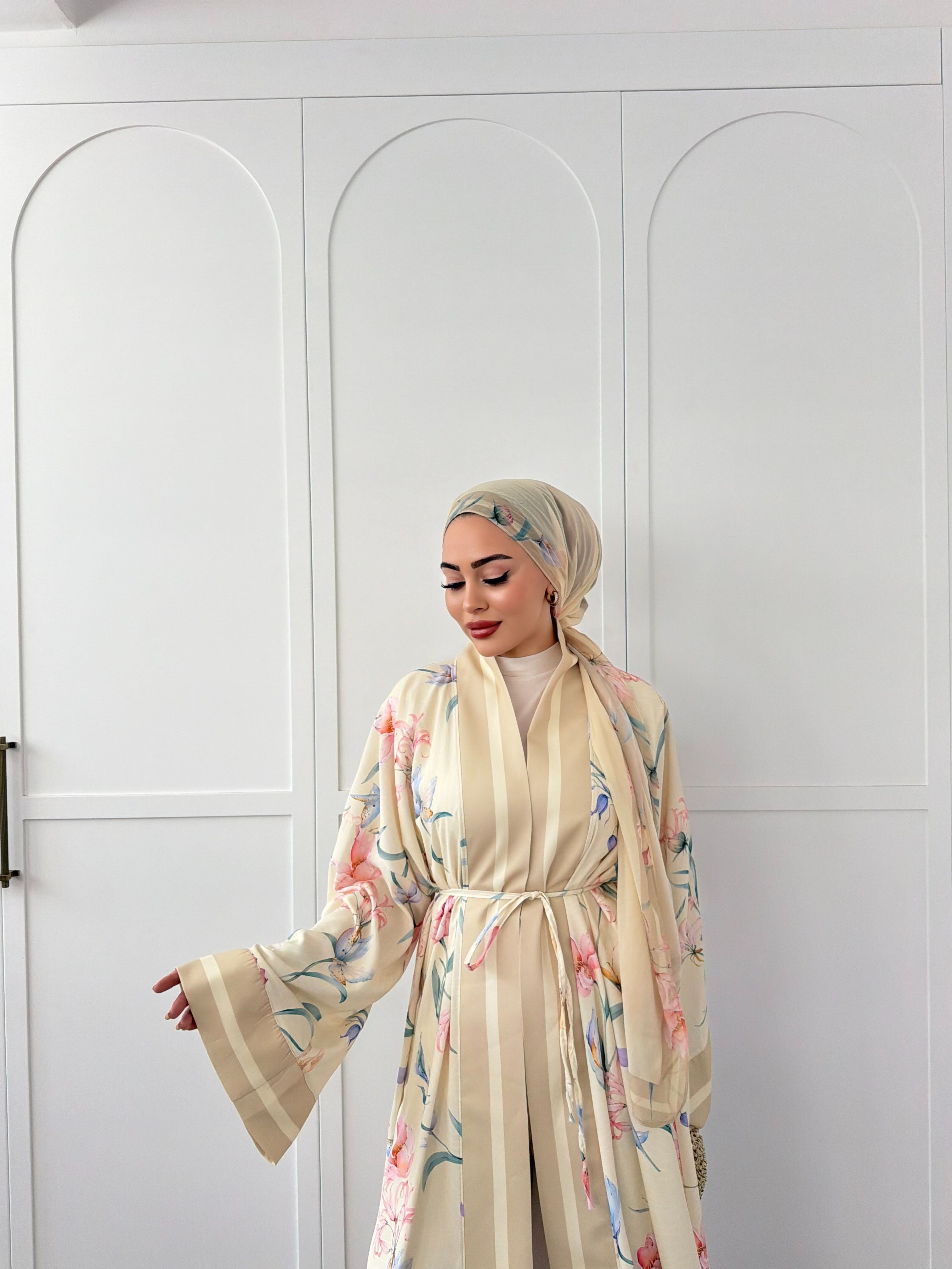 Kelva Abaya Şal Hediyeli - Sarı 