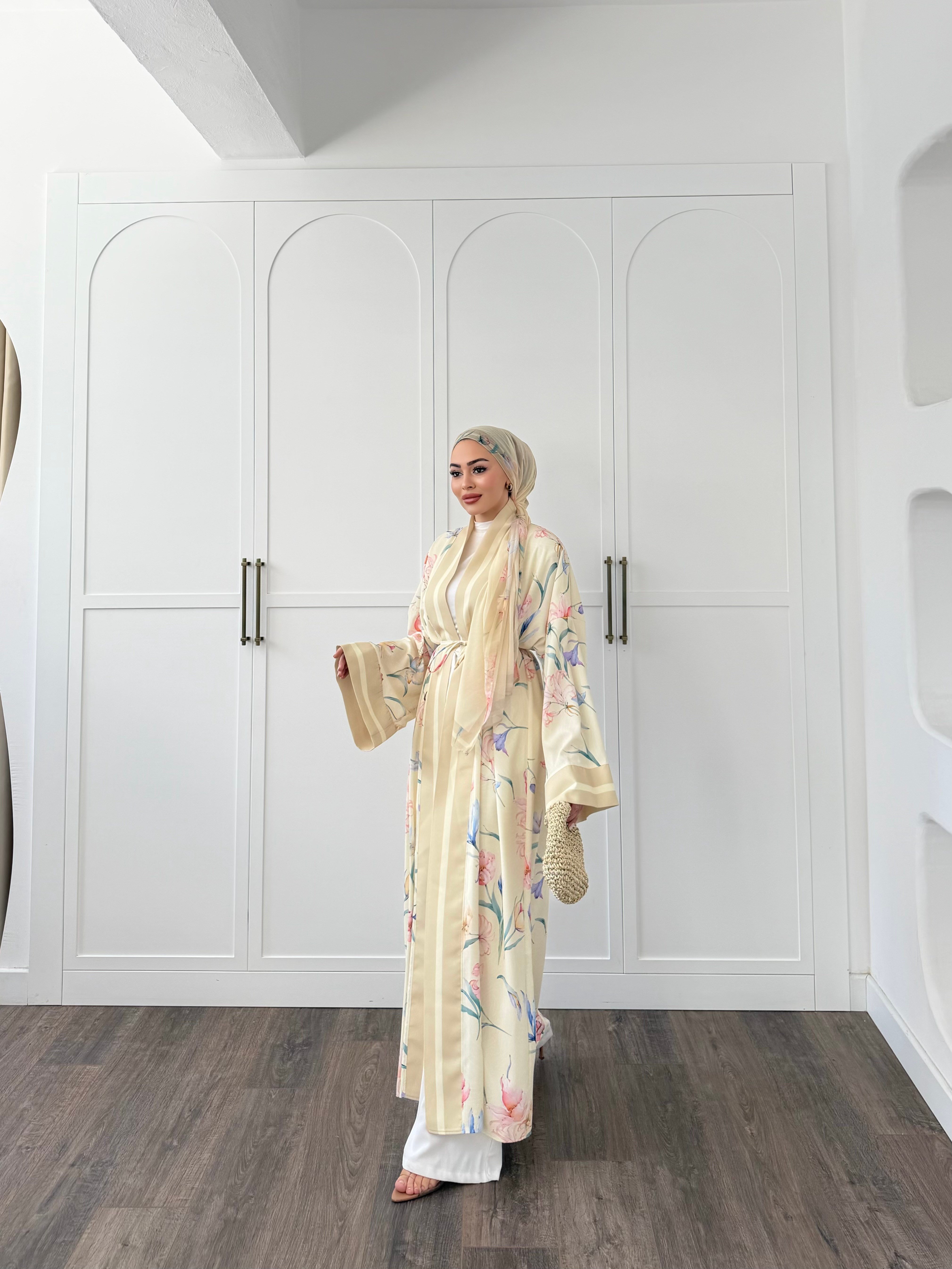 Kelva Abaya Şal Hediyeli - Sarı 