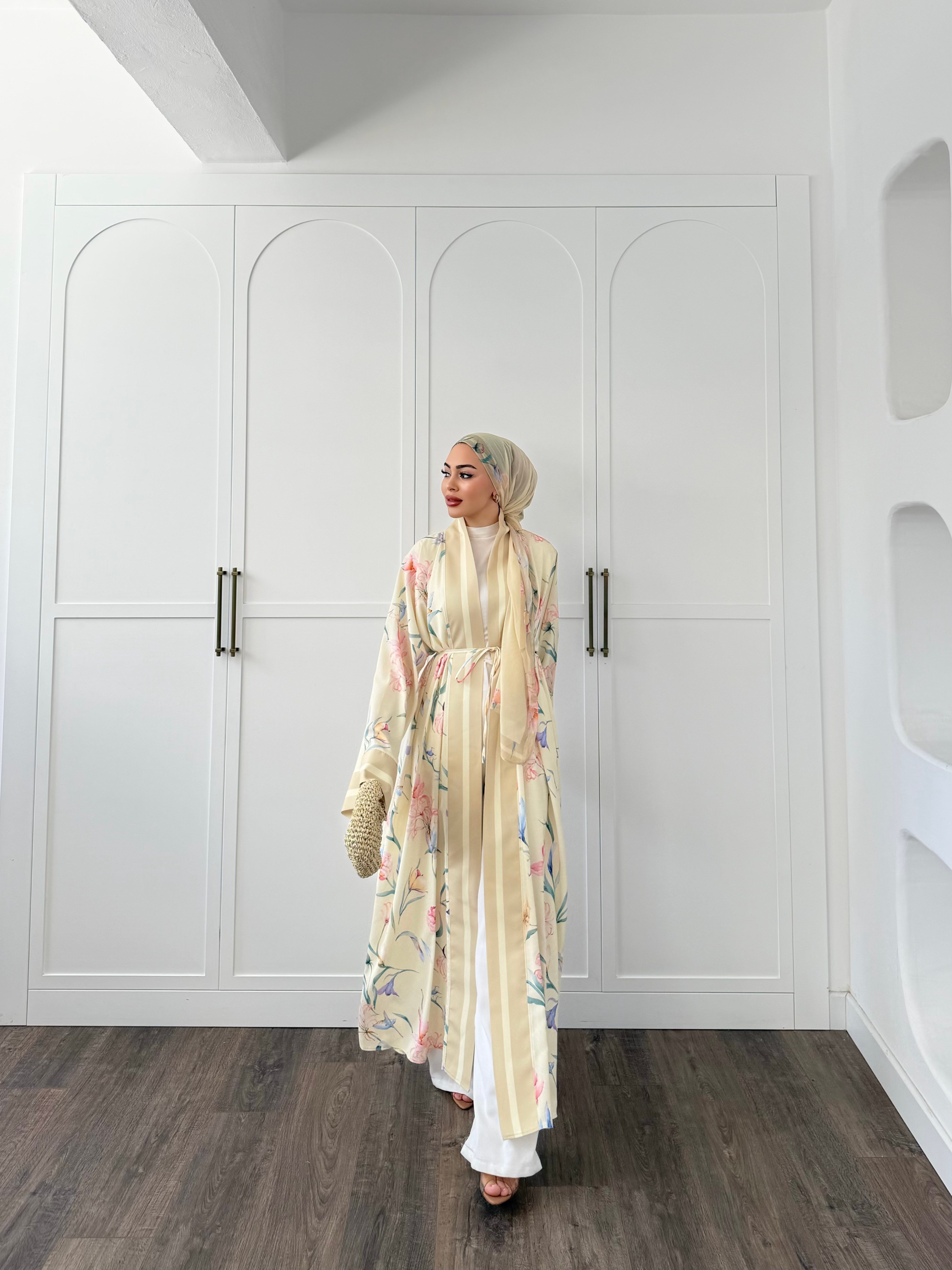 Kelva Abaya Şal Hediyeli - Sarı 